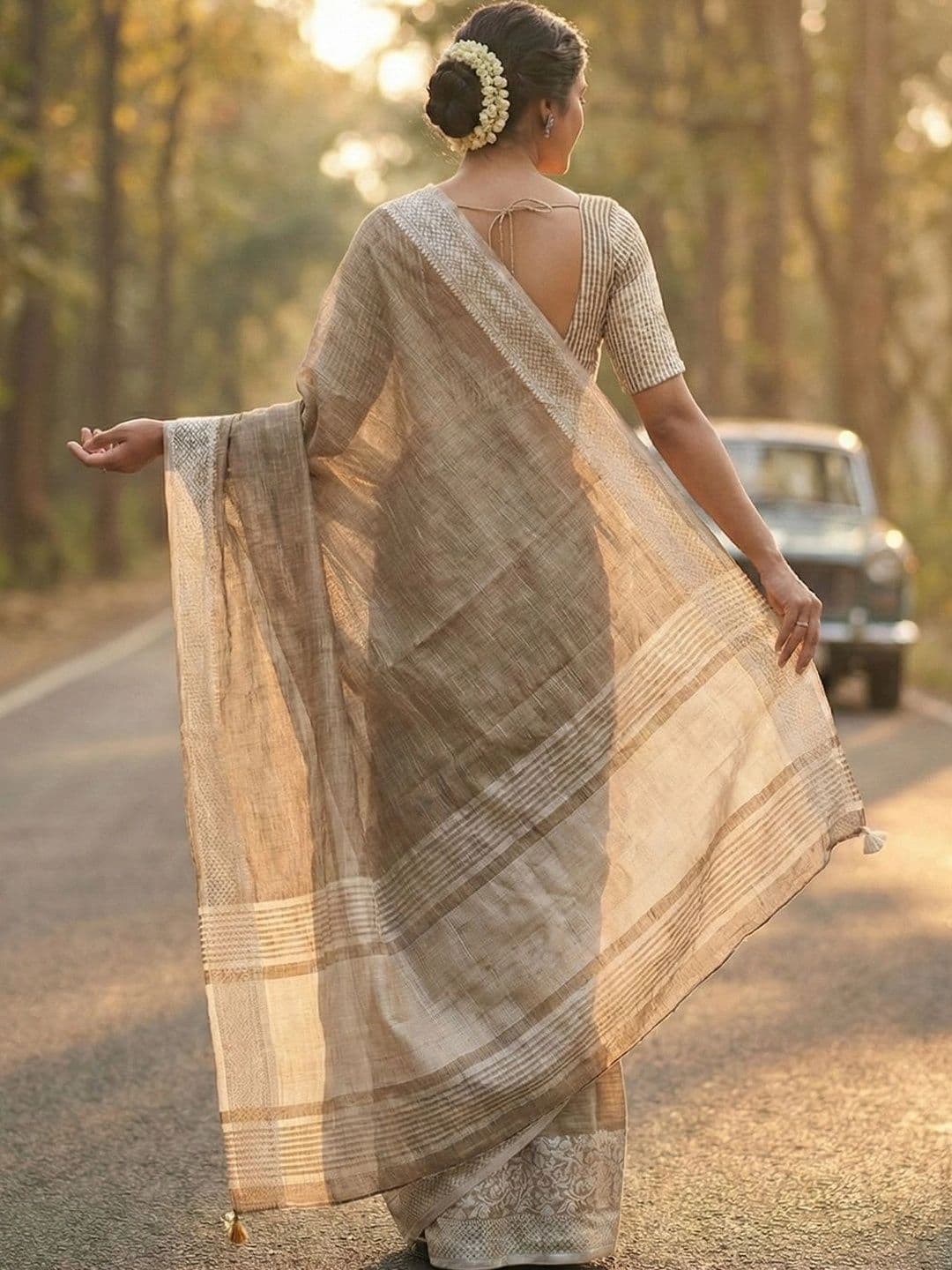 Mitera Woven Design Zari Linen Blend Saree thumbnail 3