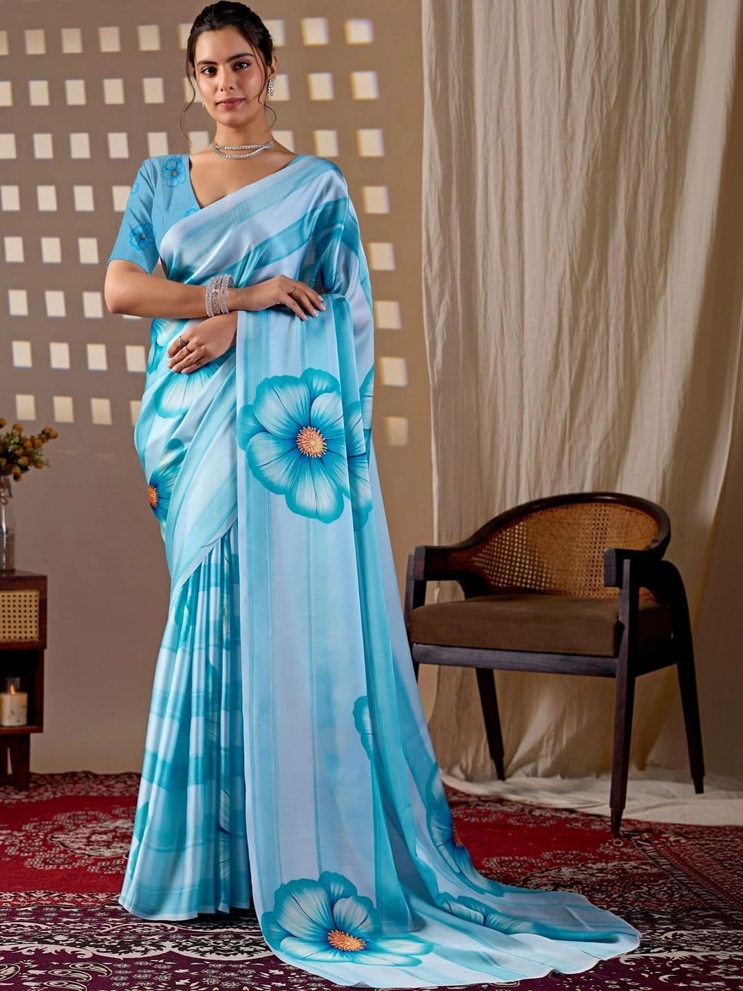 Moda Rapido Floral Satin Designer Saree - view 1