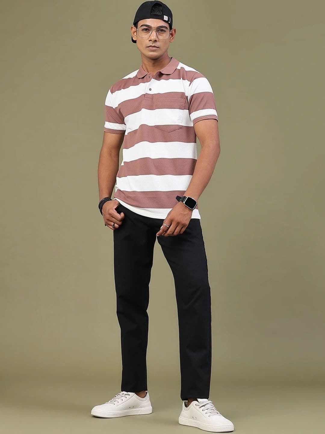 V-Mart Men Striped Polo Collar Pockets Slim Fit T-shirt thumbnail 5