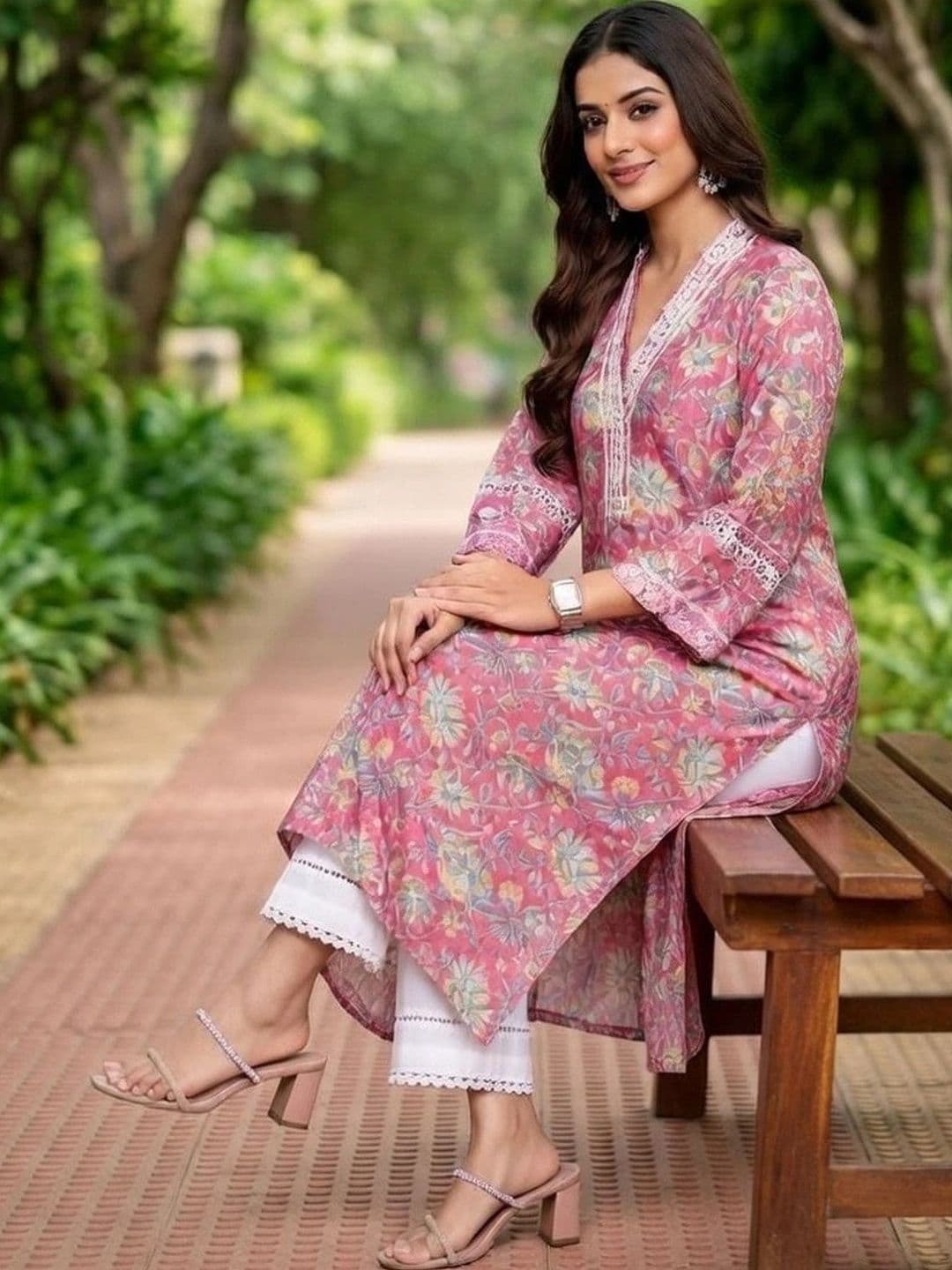 KALAMIR Women Floral Printed Thread Work Floral Kurta - view 1