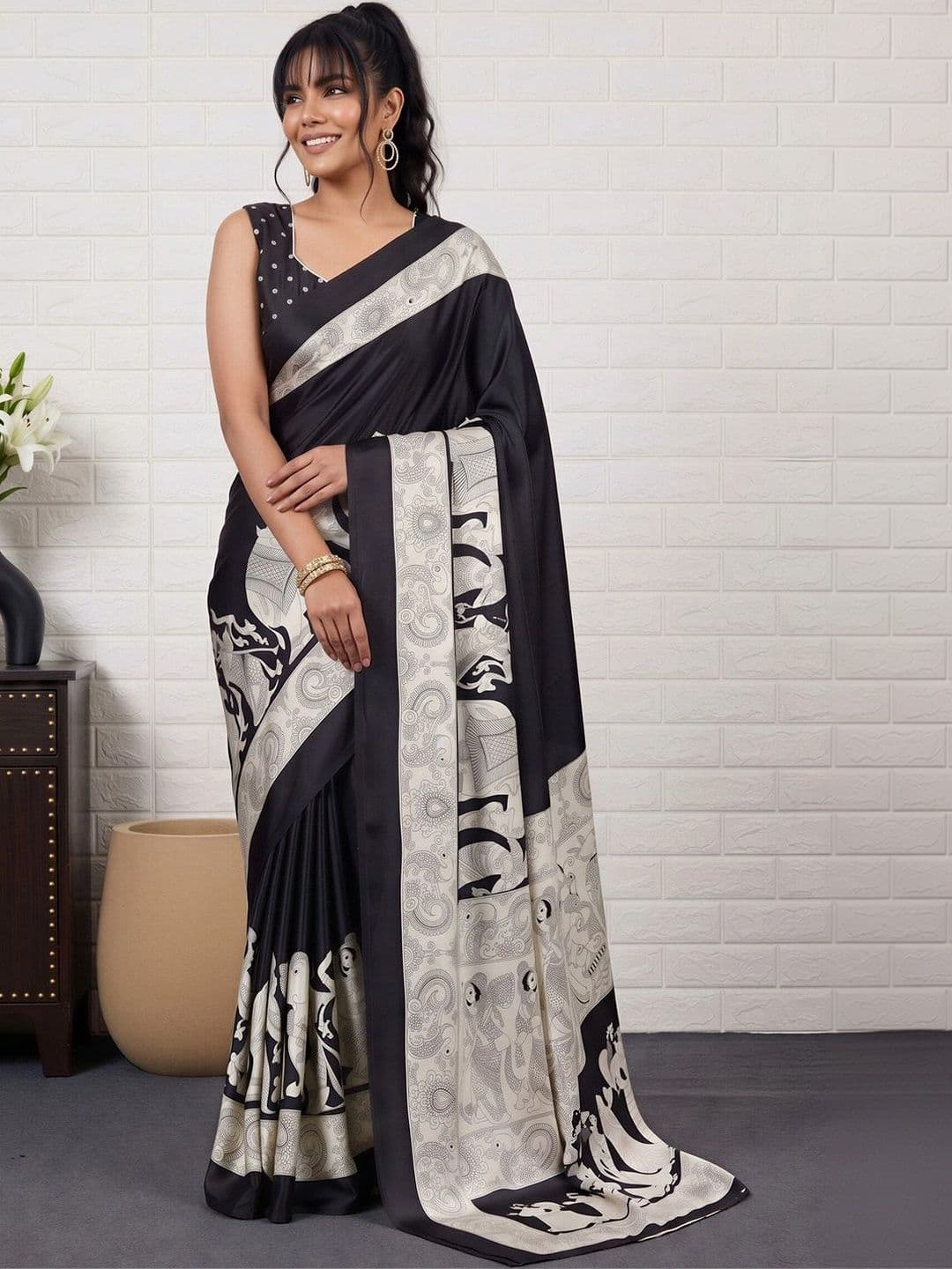 Anouk Kalamkari Satin Designer Banarasi Saree - view 1