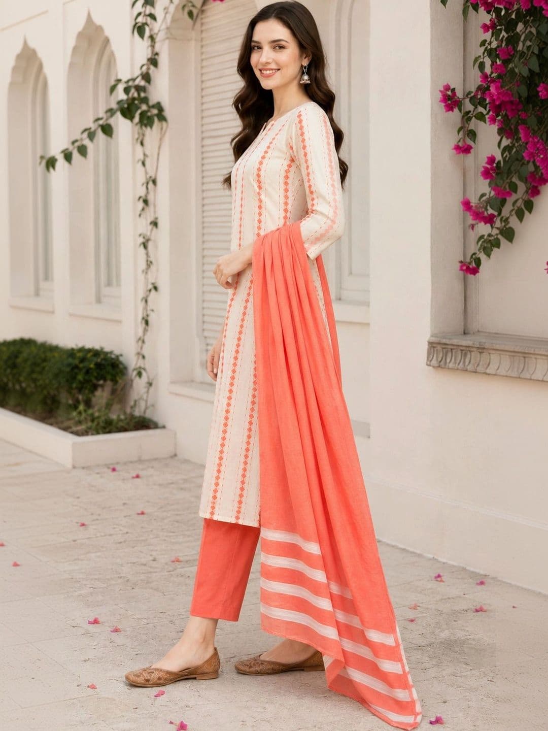 HIVA TRENDZ Women Printed Regular Pure Cotton Kurta with Trousers & With Dupatta thumbnail 4