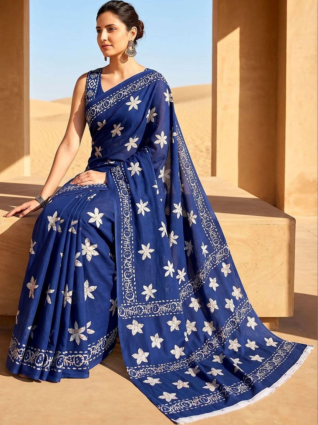 VS MALL Floral Pure Cotton Saree thumbnail 4