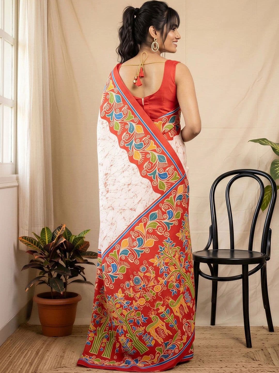 Anouk Batik Designer Block Print Saree thumbnail 6