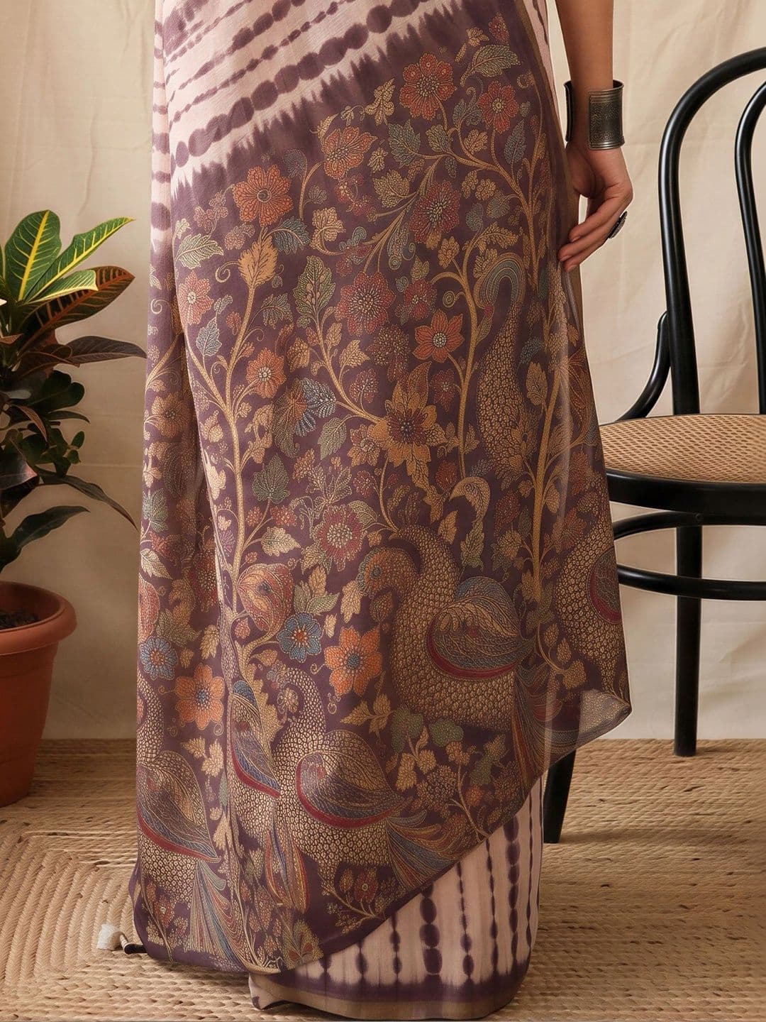 Sangria Tie and Dye Designer Block Print Saree thumbnail 4