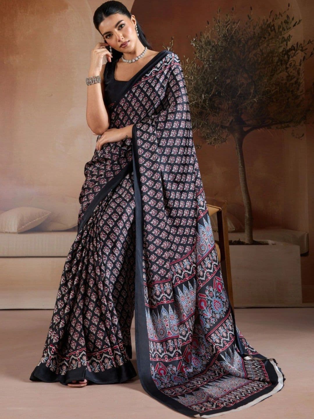 Moda Rapido Kalamkari Satin Designer Saree thumbnail 2