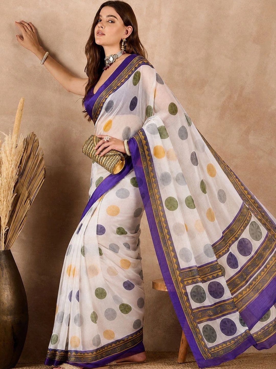 SANJANA  SILK SANJANA SILK women  Polka Dot Pure Georgette Saree thumbnail 3