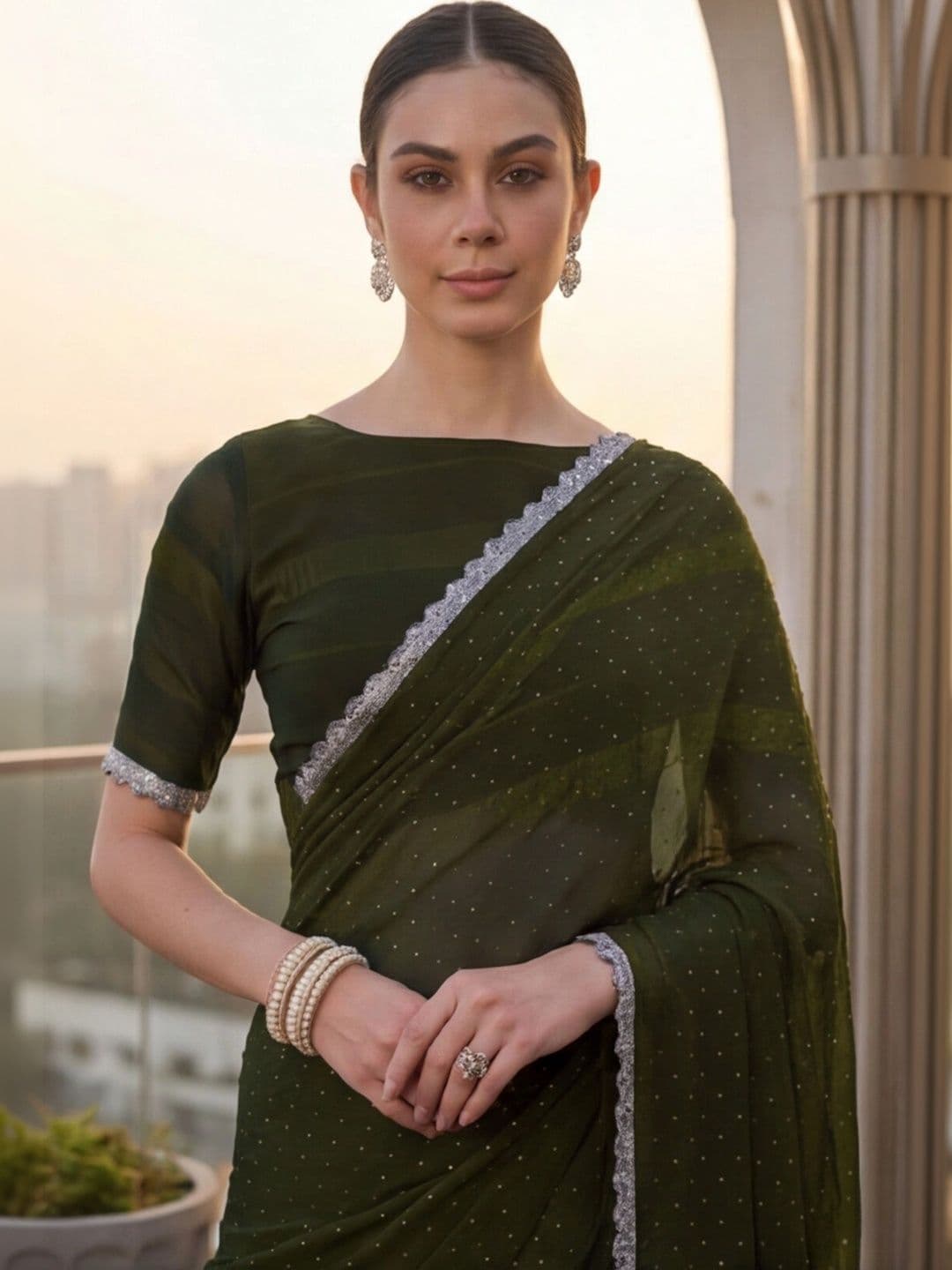 Anouk Rustic Embellished Beads and Stones Silk Blend Designer Saree thumbnail 7