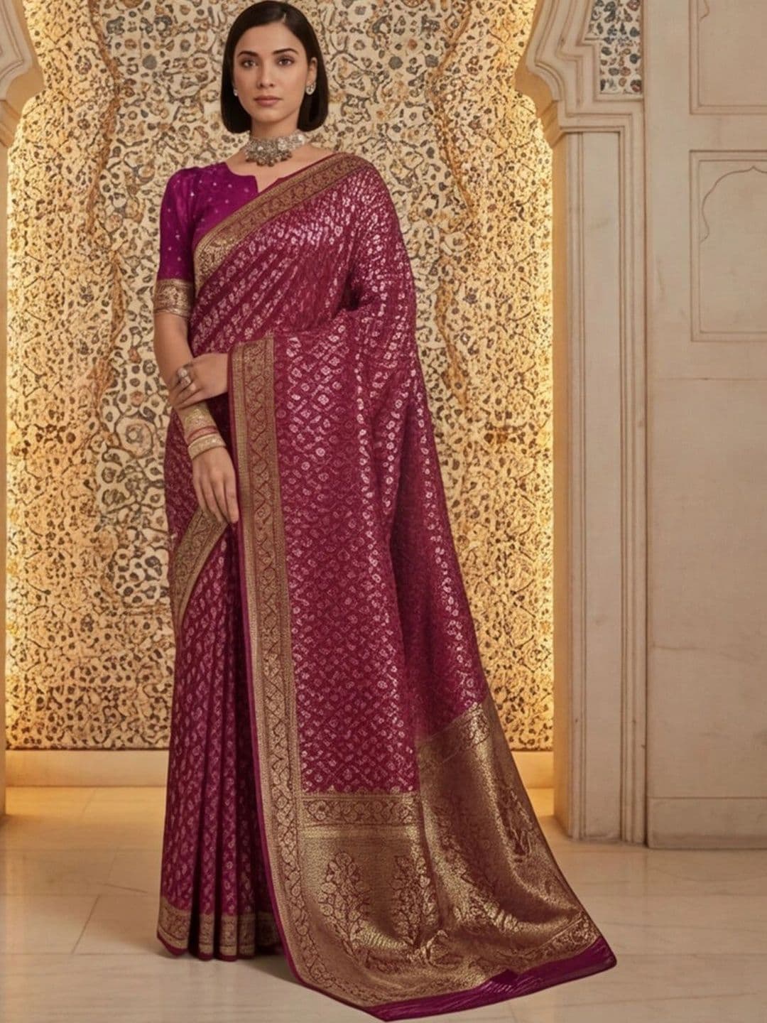 Anouk Rustic Woven Design Zari Silk Blend Designer Banarasi Saree thumbnail 4