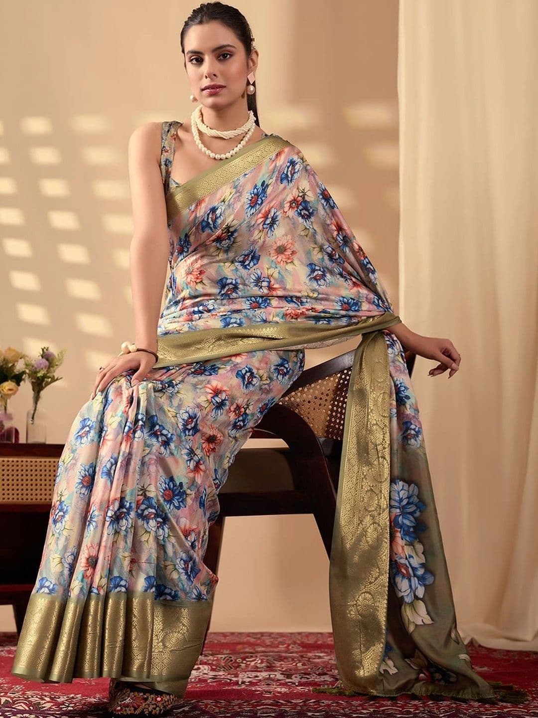 Moda Rapido Floral Zari Silk Blend Designer Saree thumbnail 7
