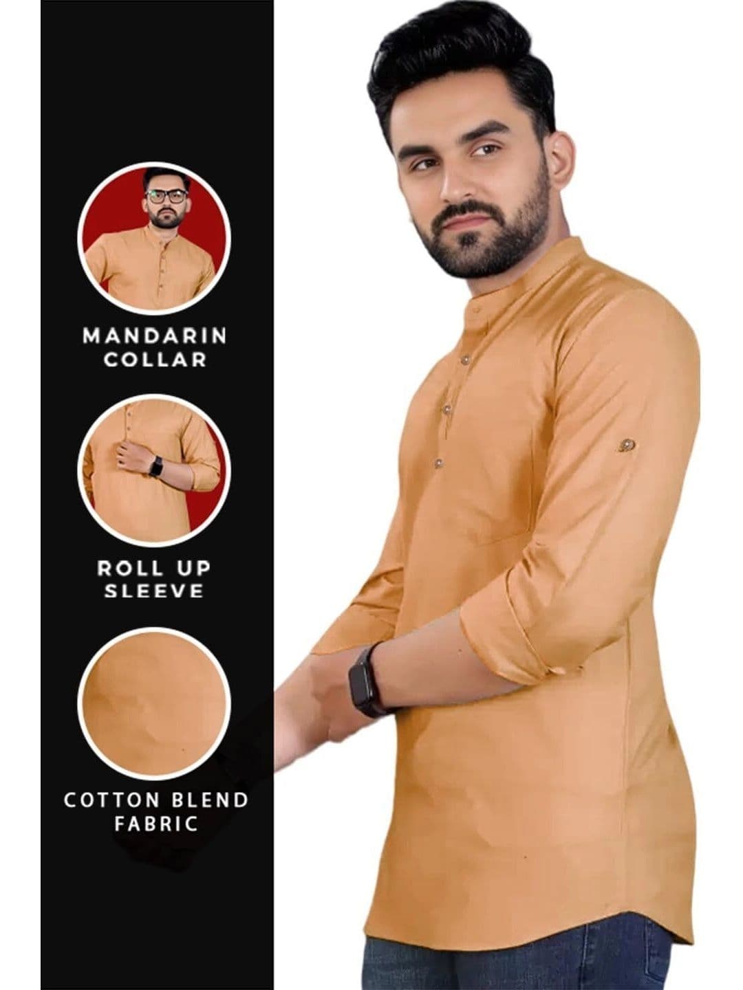 Amrit Trending Men Pack of 2 Mandarin Collar Cotton Straight Kurtas thumbnail 2