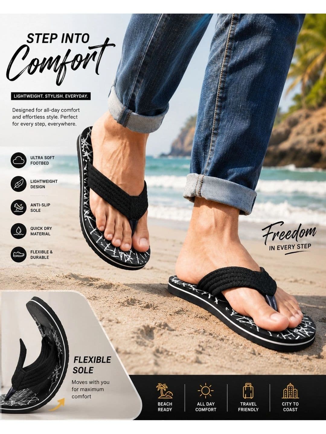 ENRIZZ Men Printed Thong Flip-Flops thumbnail 2