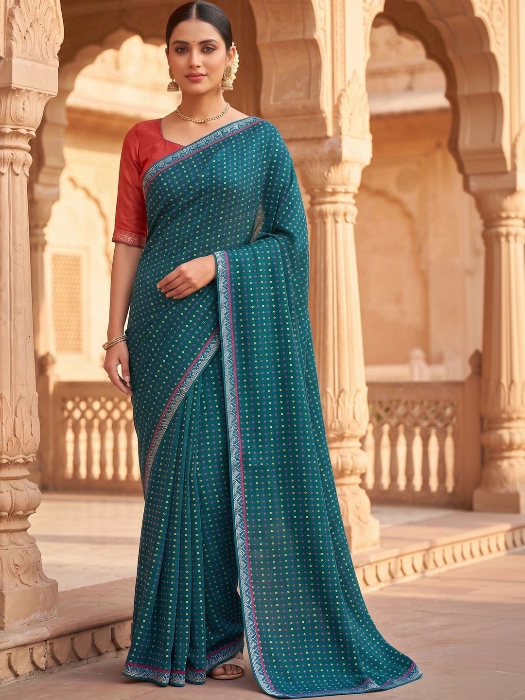 PRANU TRENDS Poly Georgette Bandhani Saree - view 1