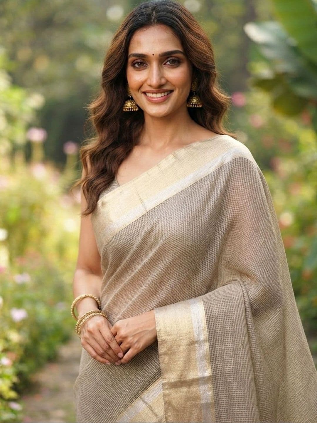 Naveera Zari Linen Blend Banarasi Saree thumbnail 3