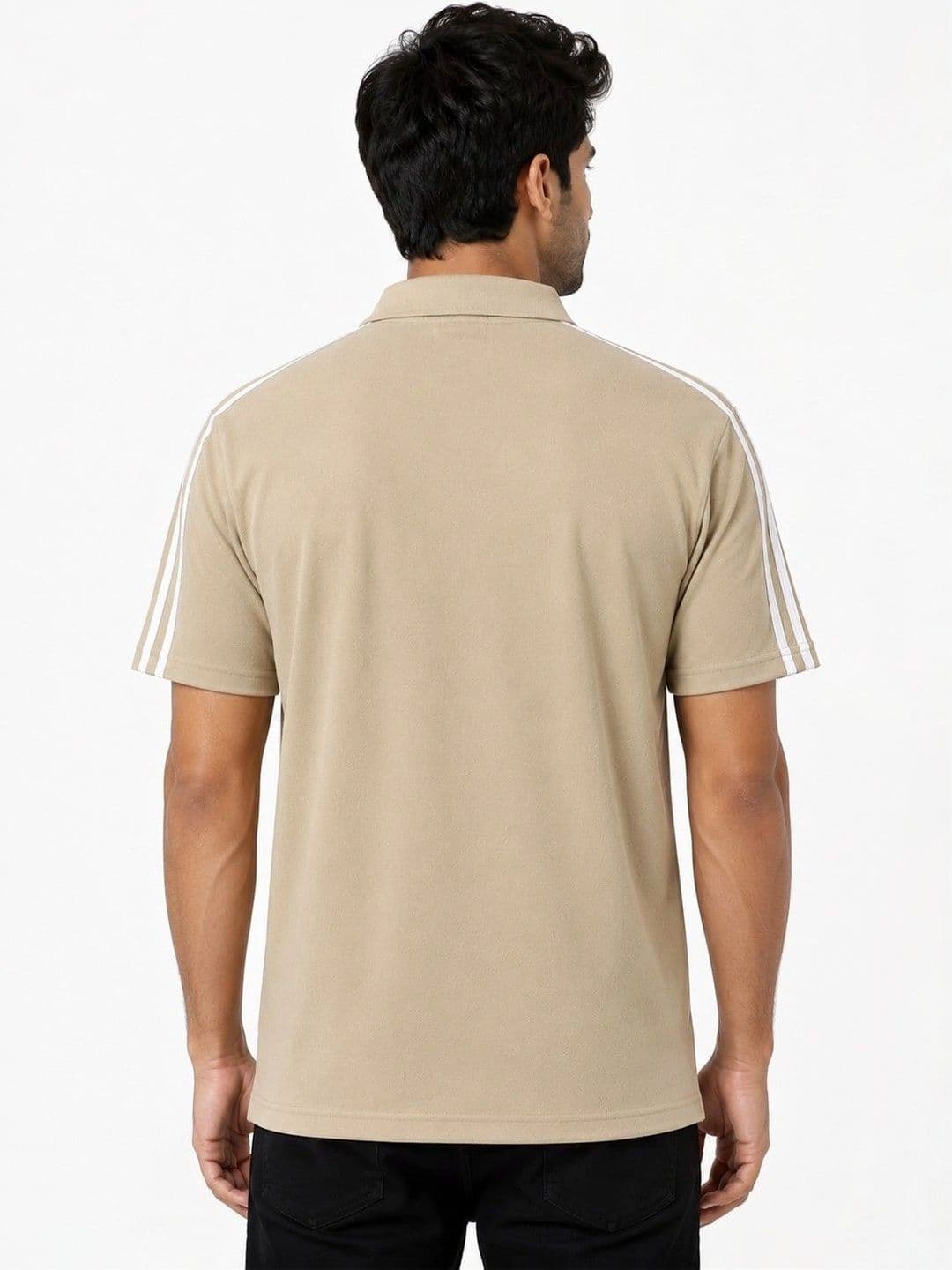 MaverIQ Beige Striped Polo Collar Regular Fit T-shirt thumbnail 3