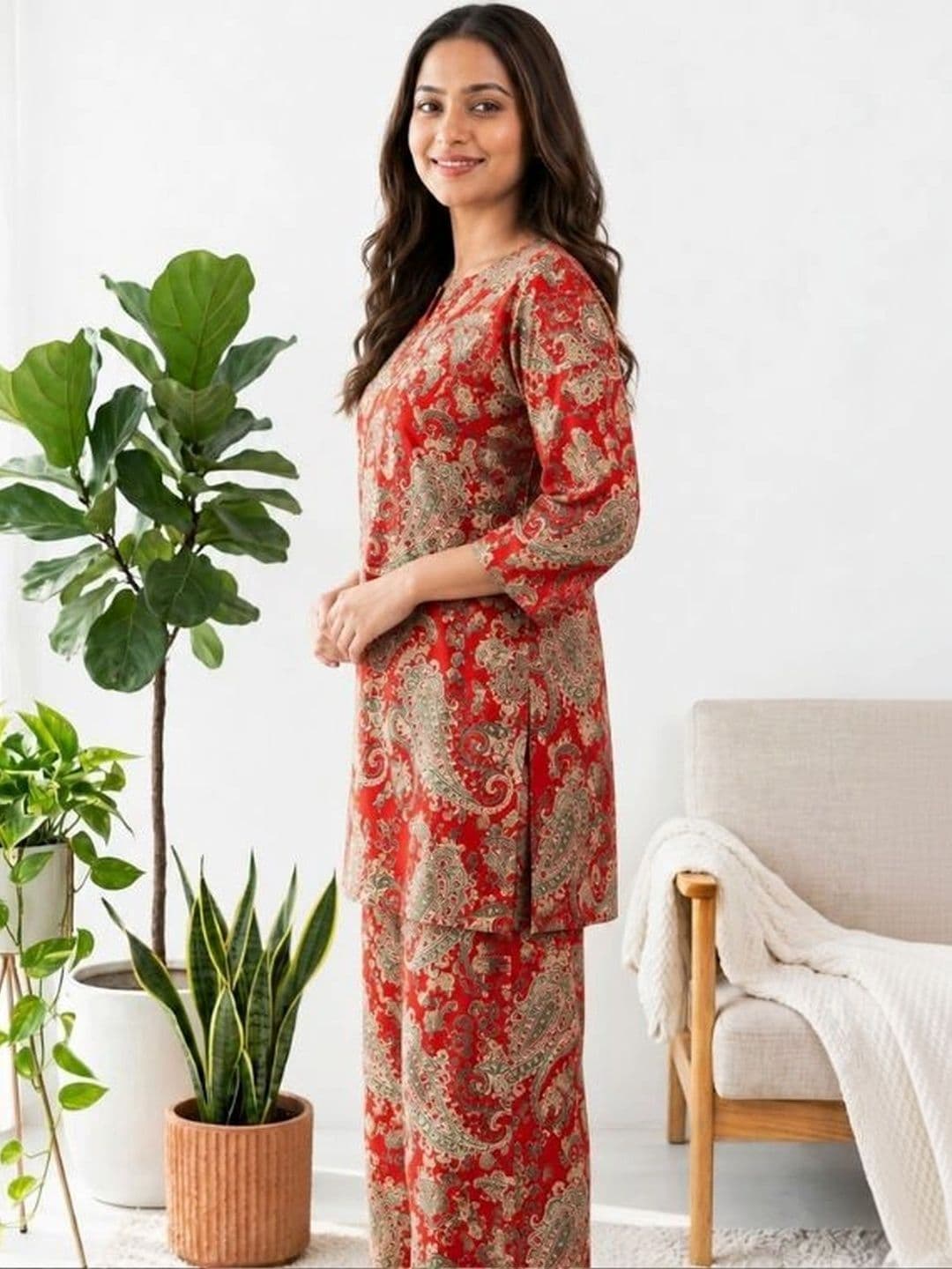 DESI HULIA Women Paisley Printed Regular Kurta with Palazzos thumbnail 3