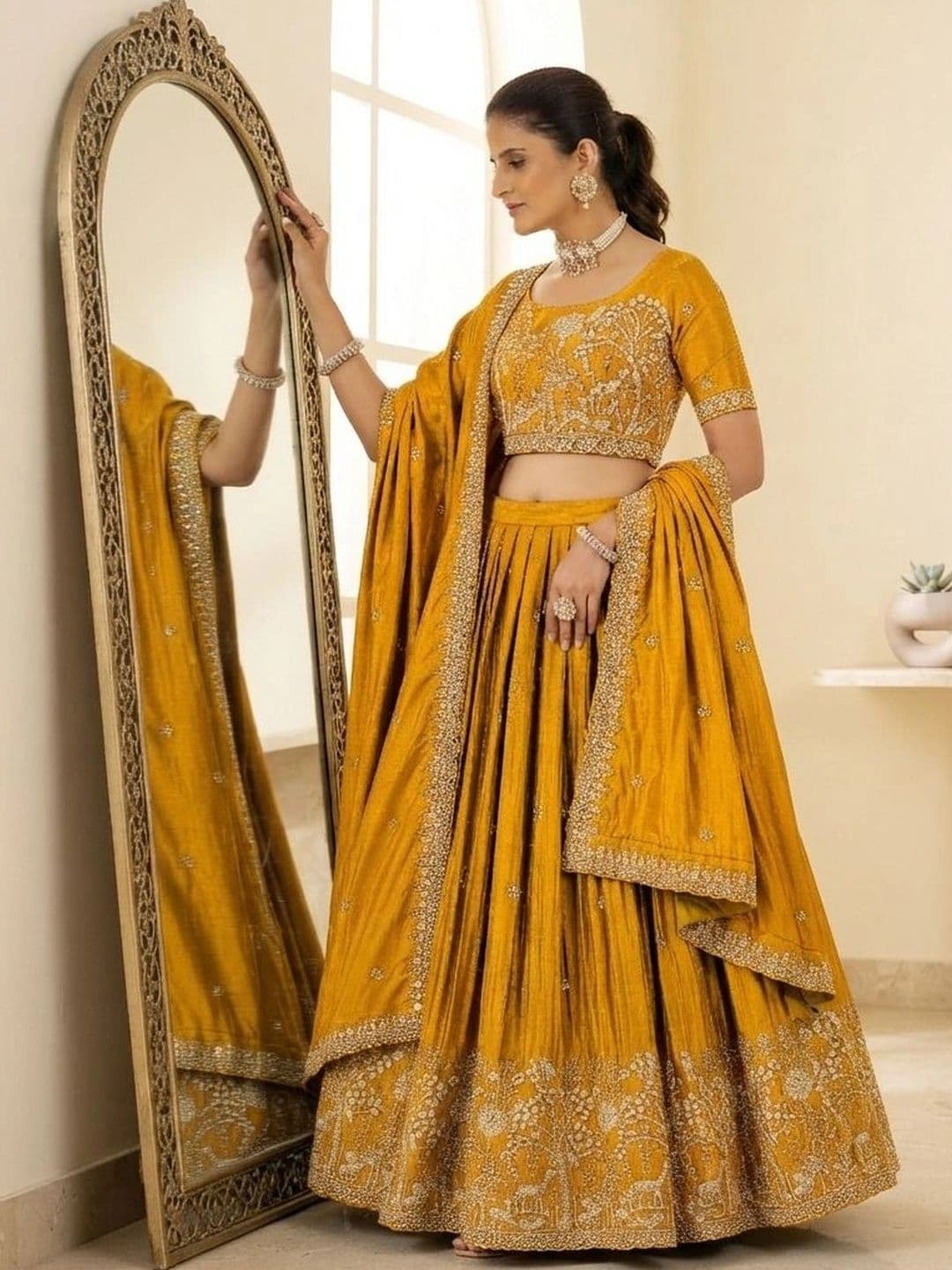 all about you Embroidered Thread Work Semi-Stitched Lehenga & Blouse With Dupatta - view 1