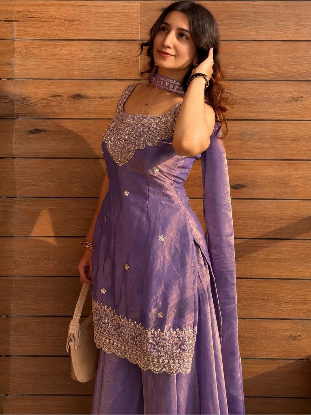 HERE&NOW Women Ethnic Motifs Embroidered Regular Kurta with Sharara & With Dupatta thumbnail 3