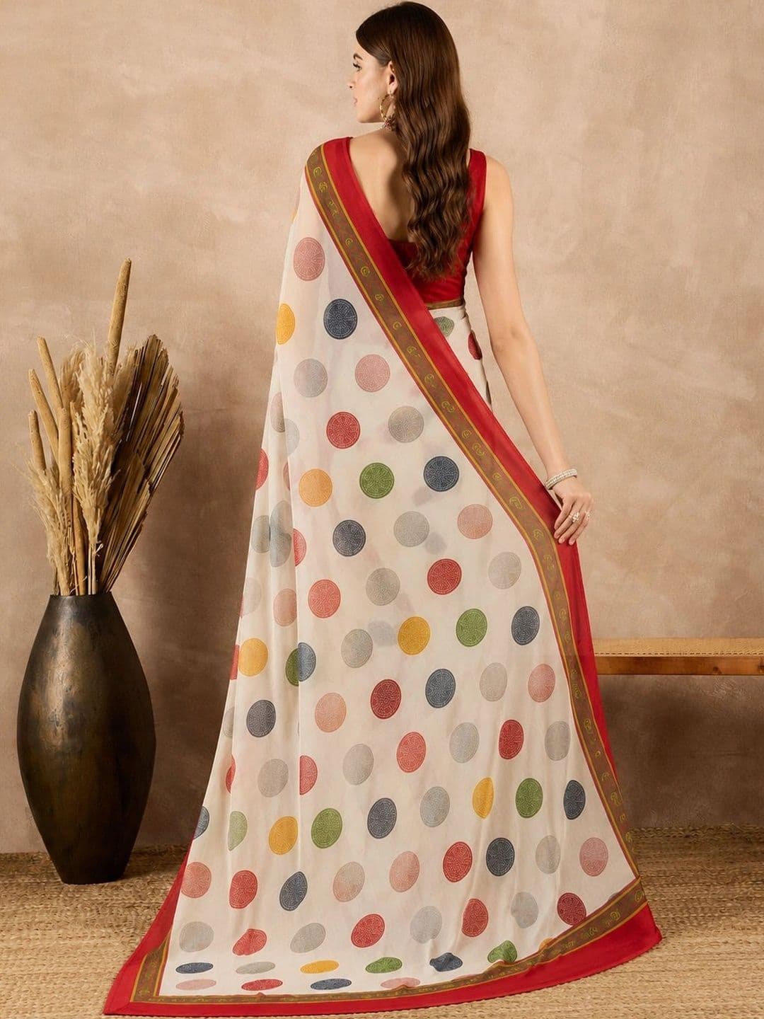 SANJANA  SILK SANJANA SILK Polka Dot Pure Georgette Saree thumbnail 2