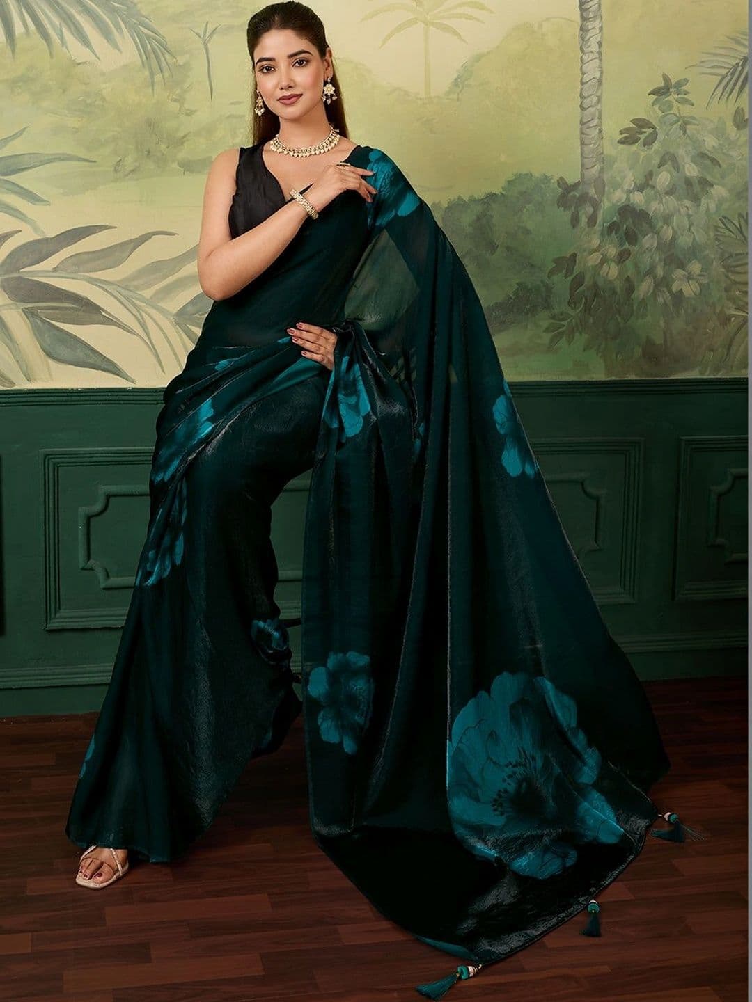 Moda Rapido Floral Satin Designer Saree thumbnail 5