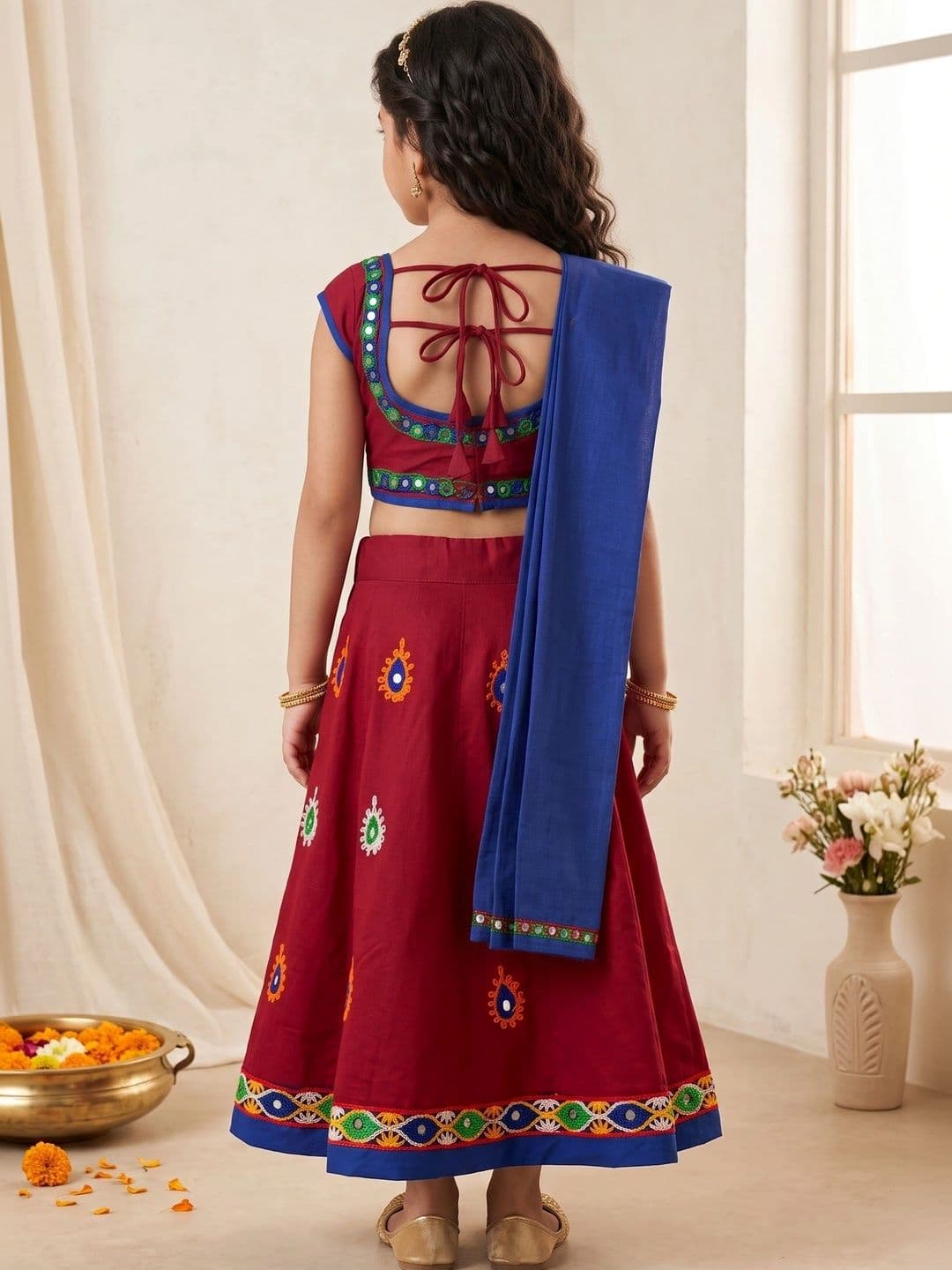 ahhaaaa Girls Embellished Mirror Work Ready to Wear Lehenga & Blouse With Dupatta thumbnail 7