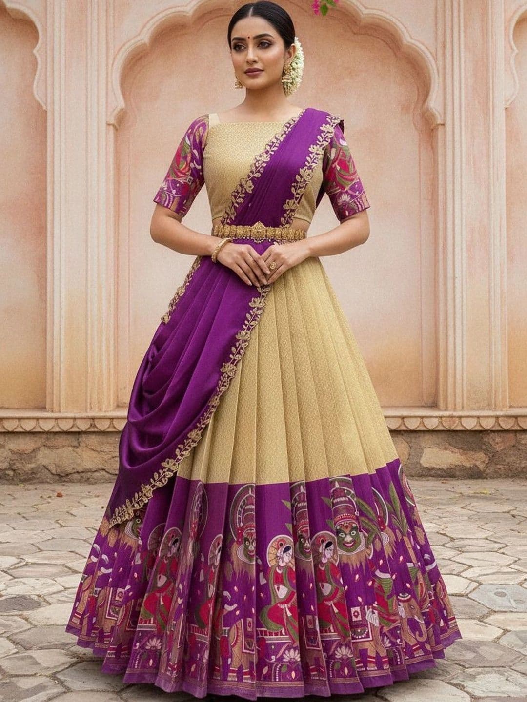 Pink Bindi Sequinned Unstitched Lehenga & Blouse With Dupatta - view 1