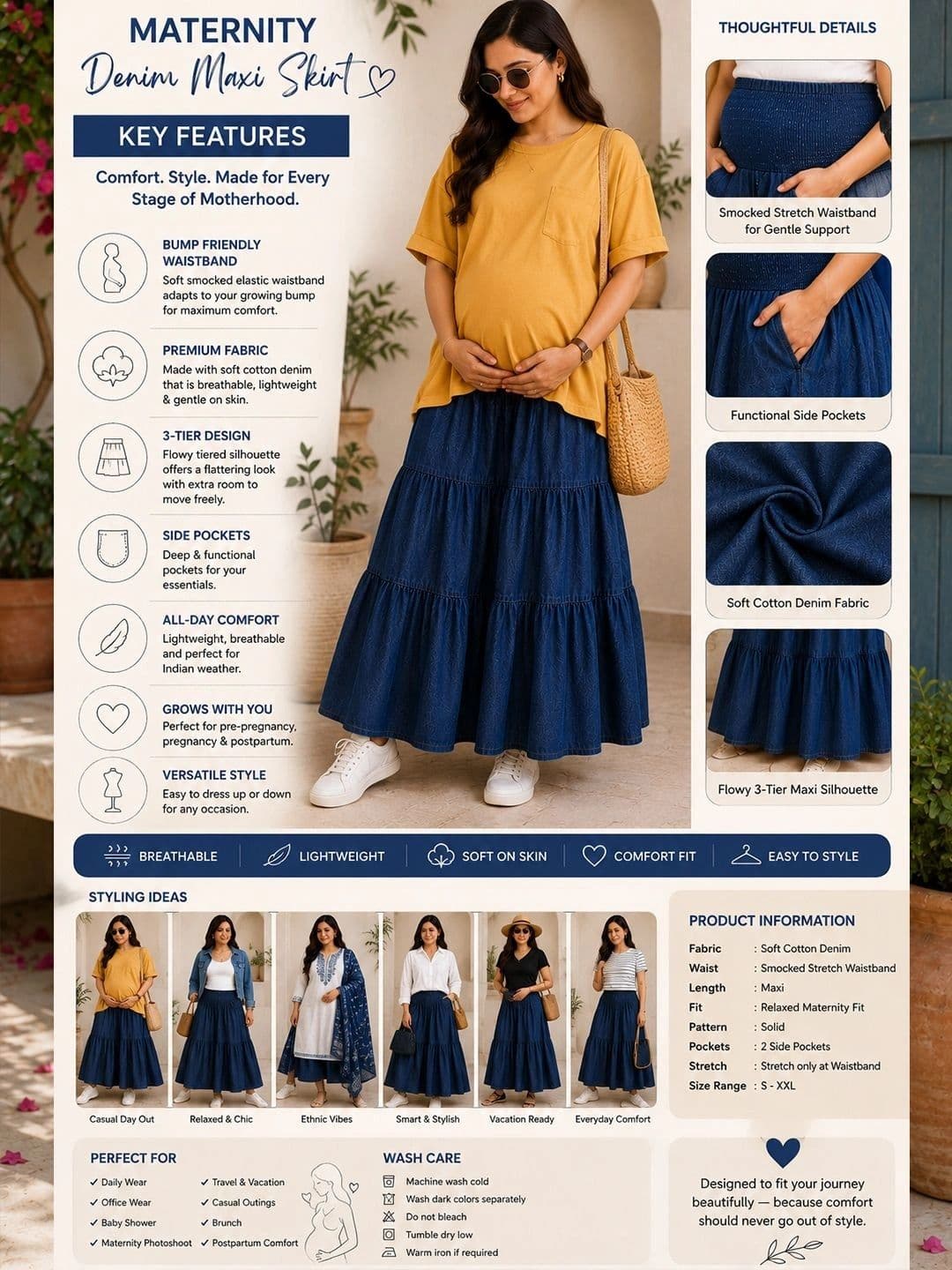 angloindu Women Cotton Tiered Maxi Flared Skirt thumbnail 7