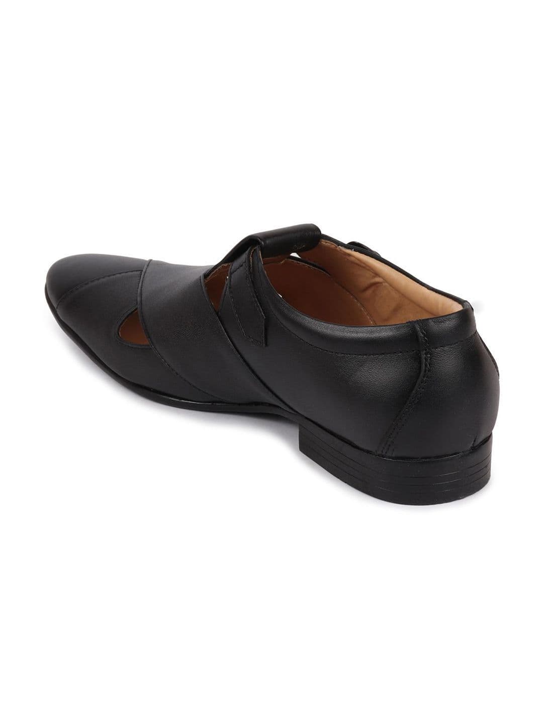 FAUSTO Men Black Leather Shoe-Style Sandals thumbnail 3