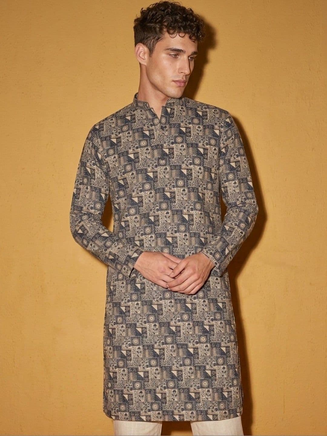 DRIP CHOWK Men Geometric Printed Jacquard Kurta thumbnail 6