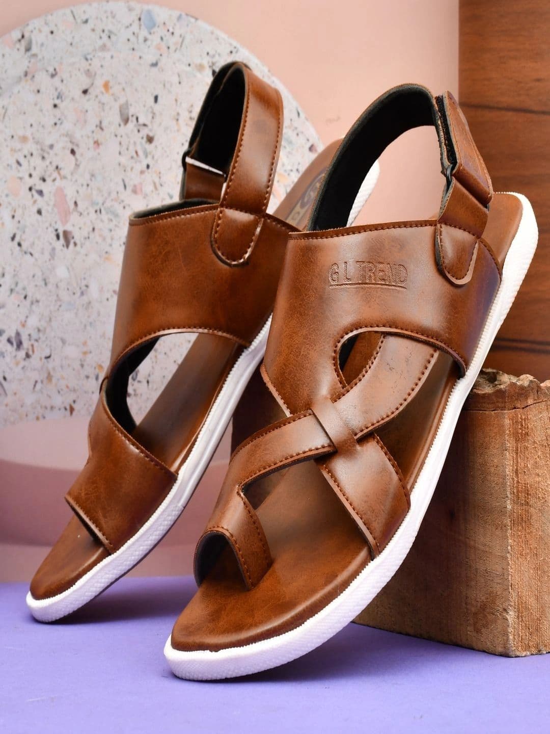 G L Trend Men Tan Solid Casual Comfort Sandals with Cross-Strap Design thumbnail 7