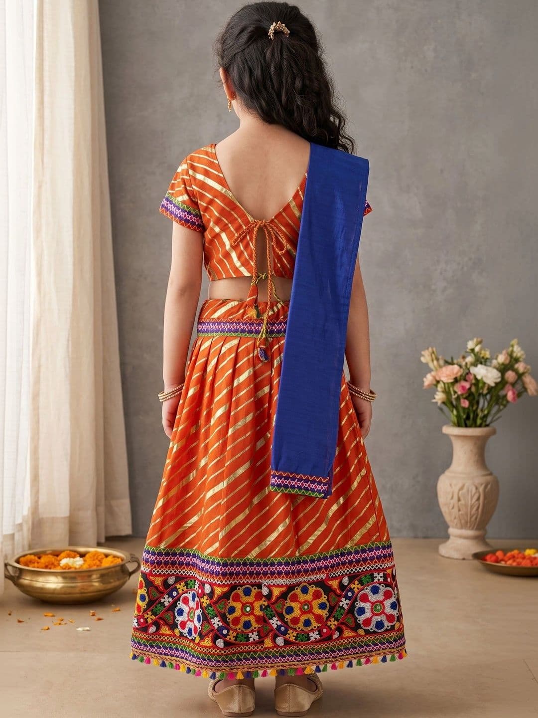 ahhaaaa Girls Embroidered Mirror Work Ready to Wear Lehenga & Blouse With Dupatta thumbnail 7