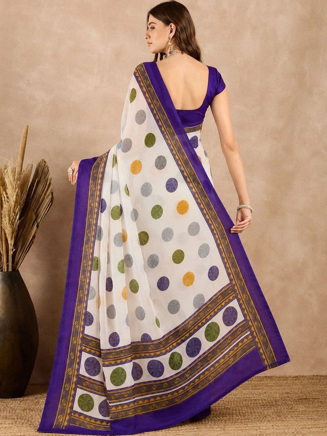 SANJANA  SILK SANJANA SILK women  Polka Dot Pure Georgette Saree thumbnail 2