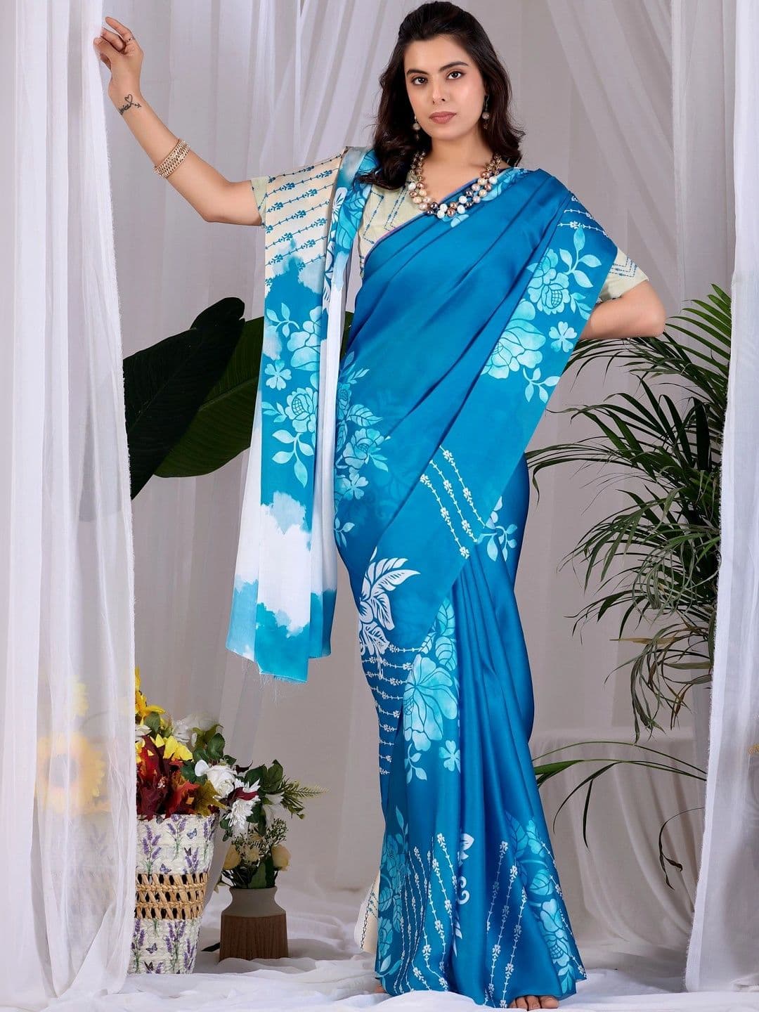 Moda Rapido Floral Satin Designer Saree thumbnail 3