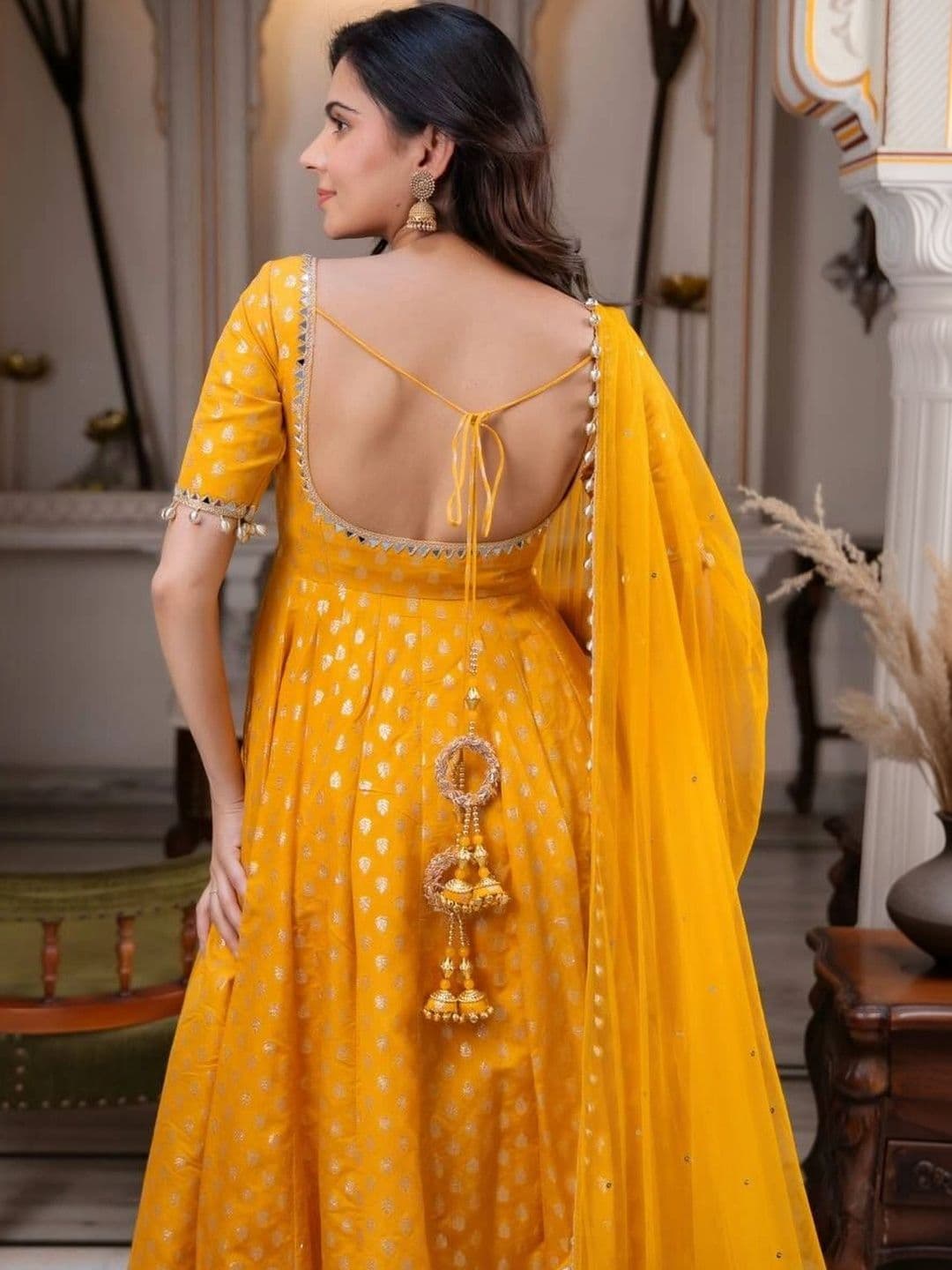 Homexa Enterprise Women Gotta Patti Chanderi Silk Kurta with Trousers & With thumbnail 4