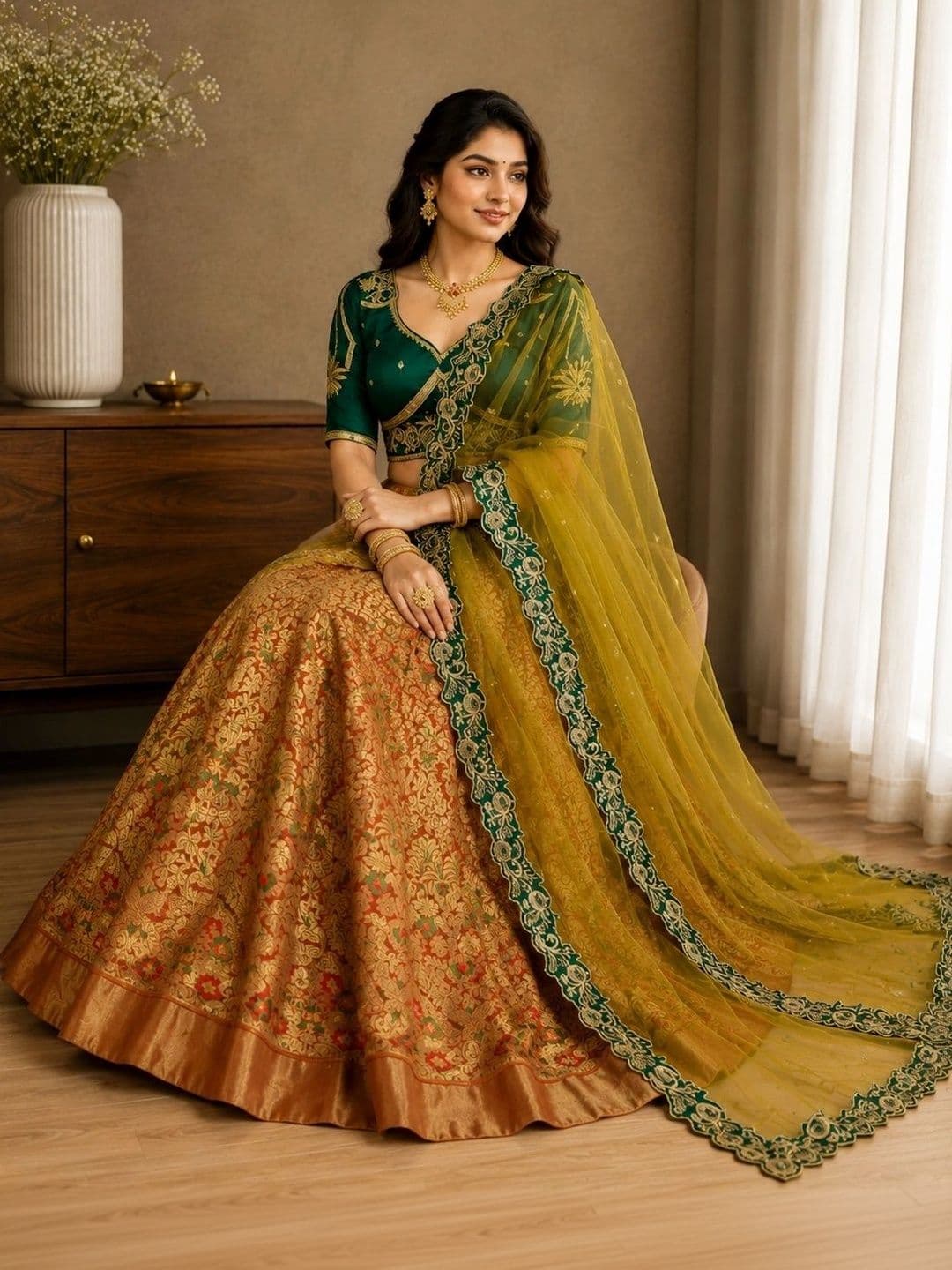KALINI Embroidered Ready to Wear Lehenga & Unstitched Blouse With Dupatta thumbnail 3