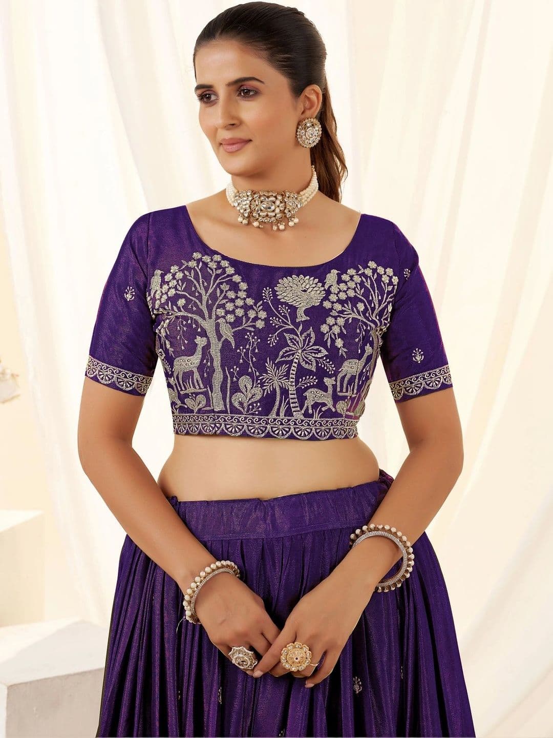 all about you Embroidered Thread Work Semi-Stitched Lehenga & Blouse With Dupatta thumbnail 4