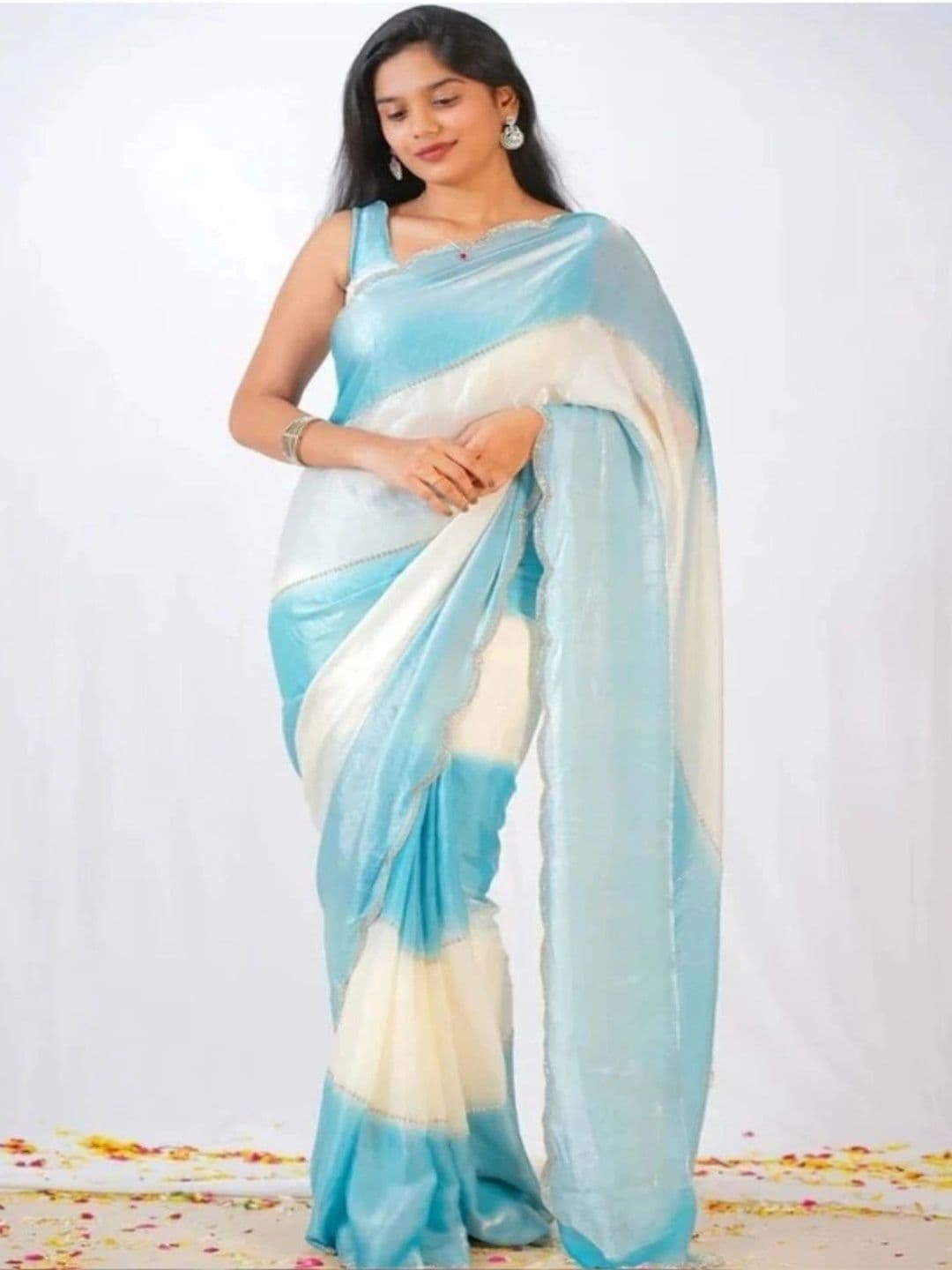 TAGALE Ombre Poly Georgette Chanderi Saree - view 1