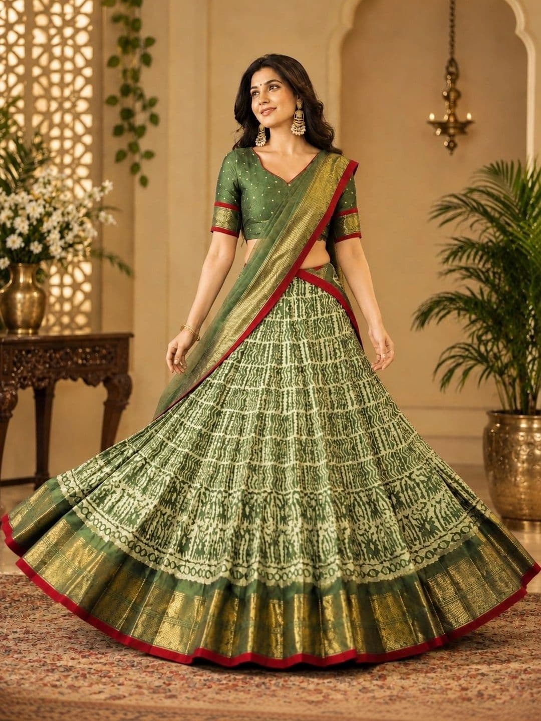 KALINI Embellished Ikat Ready to Wear Lehenga & Unstitched Blouse With Dupatta thumbnail 5