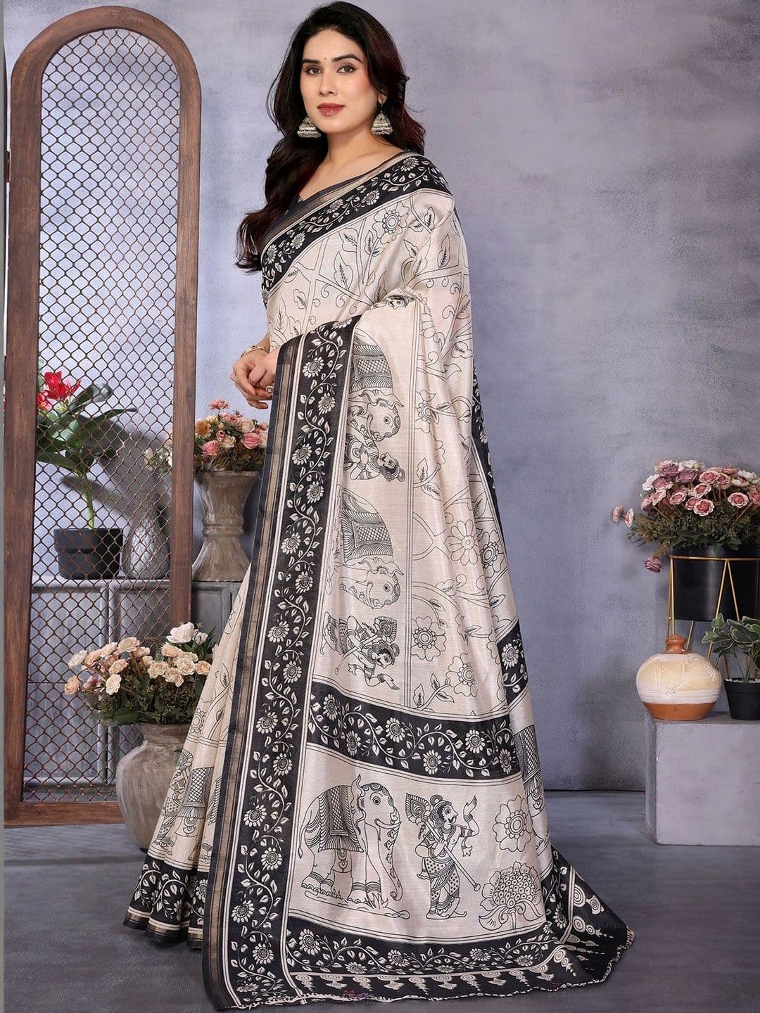 priyashi Ethnic Motifs Linen Blend Saree thumbnail 4
