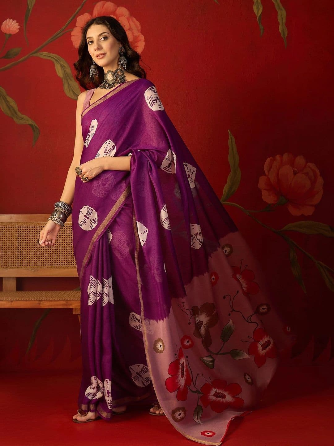 Sangria Zari Silk Cotton Fusion Bandhani Saree thumbnail 5