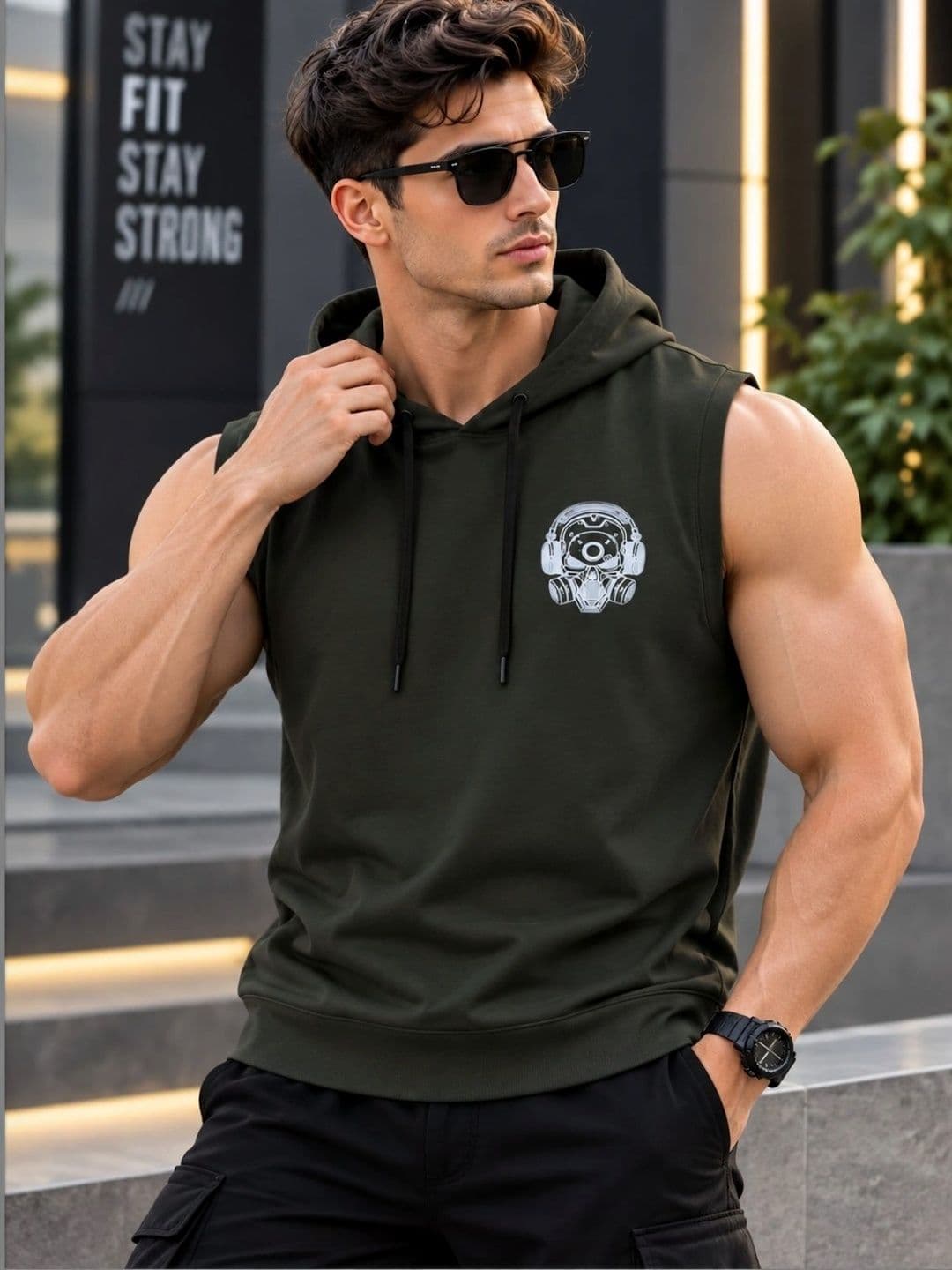 R.Code by The Roadster Life Co. Printed Cotton Blend Gym Vest thumbnail 5