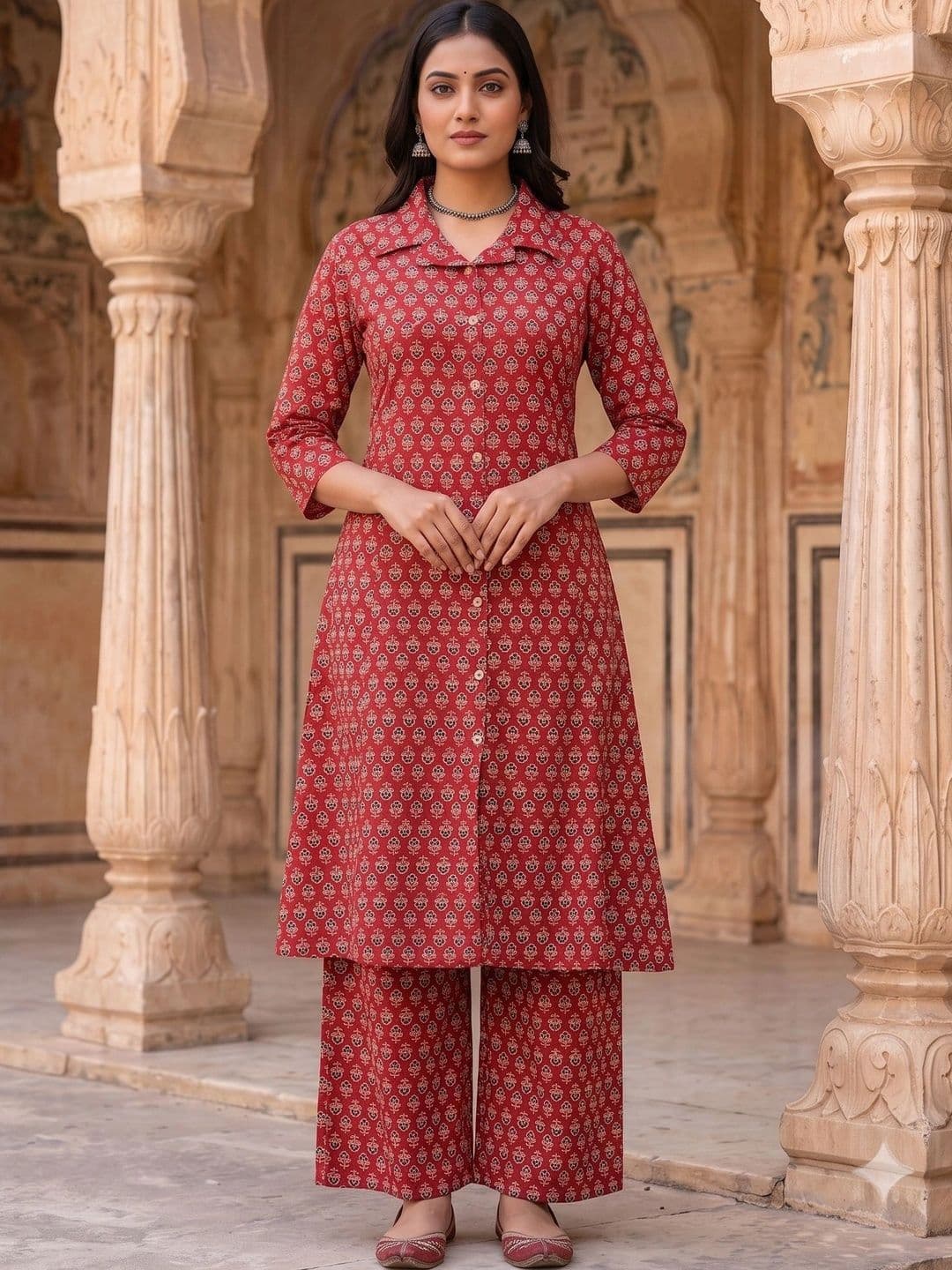 KALINI Women Ethnic Motifs Printed Regular Pure Cotton Kurta with Palazzos thumbnail 6