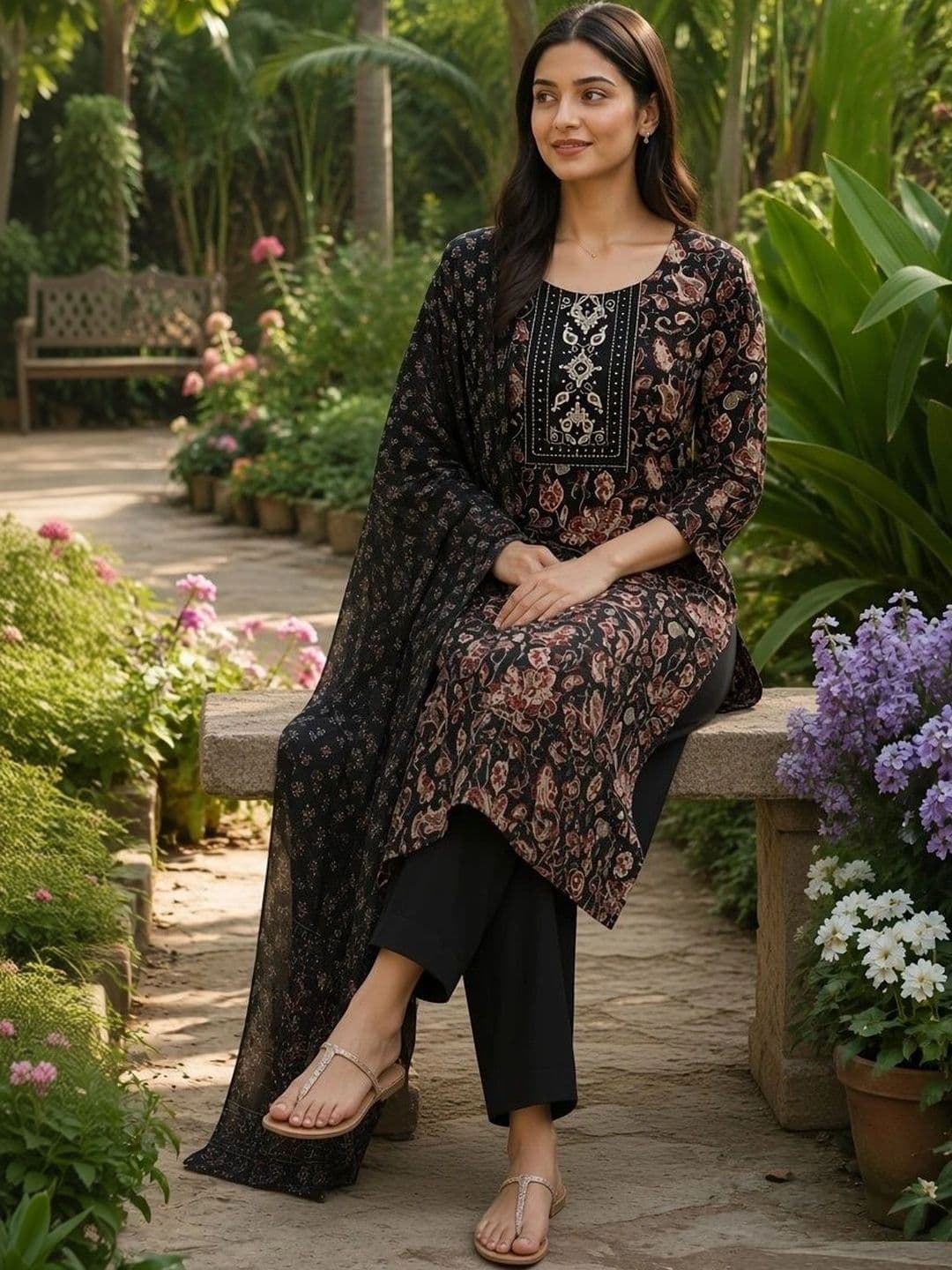Moda Rapido Women Ethnic Motifs Printed Regular Thread Work Kurta with Palazzos & With Dupatta thumbnail 4