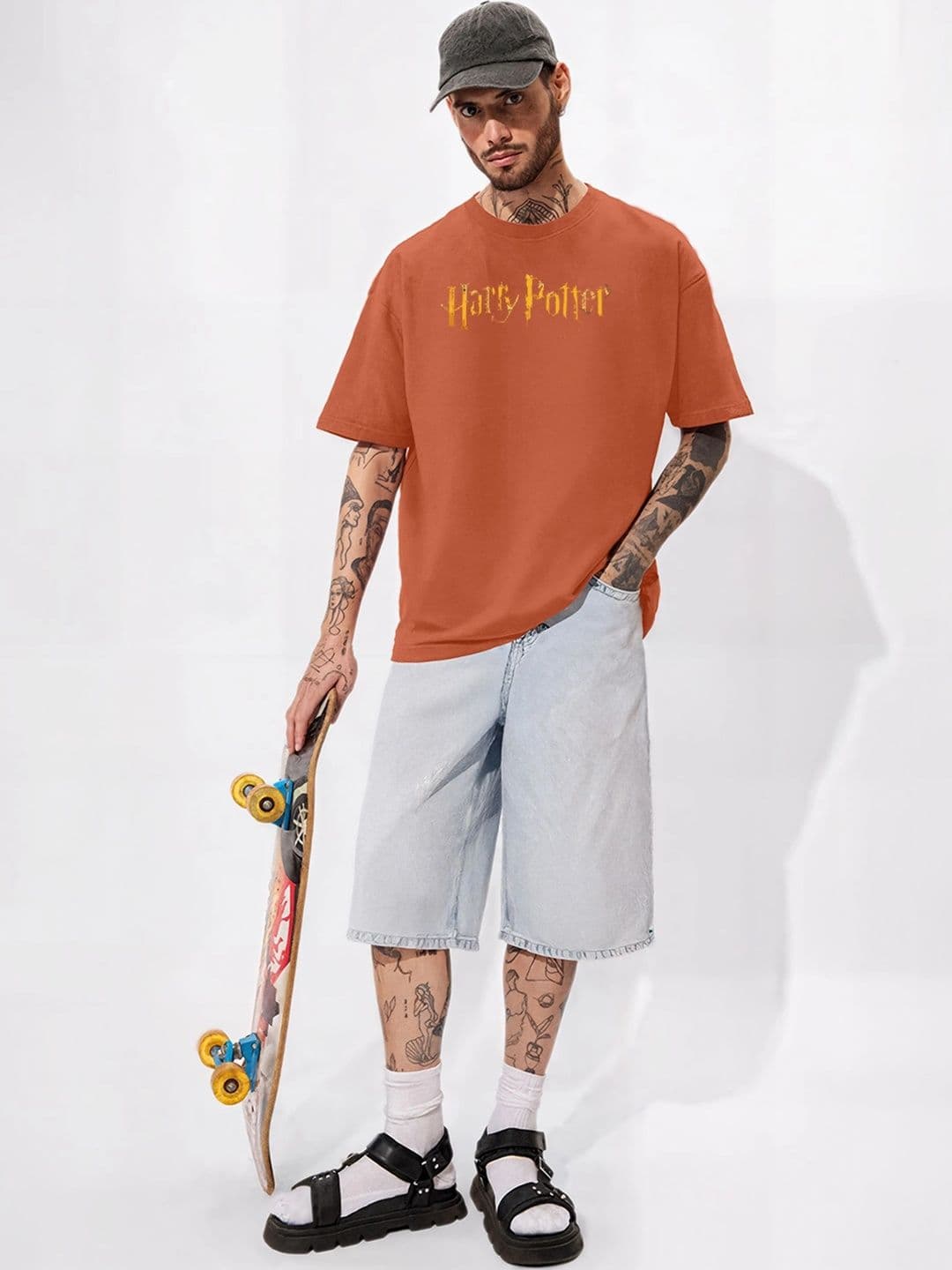Moda rapido X TOGS & TERRE Men Typography Printed Drop-Shoulder Sleeves Organic Cotton Blend T-shirt thumbnail 3