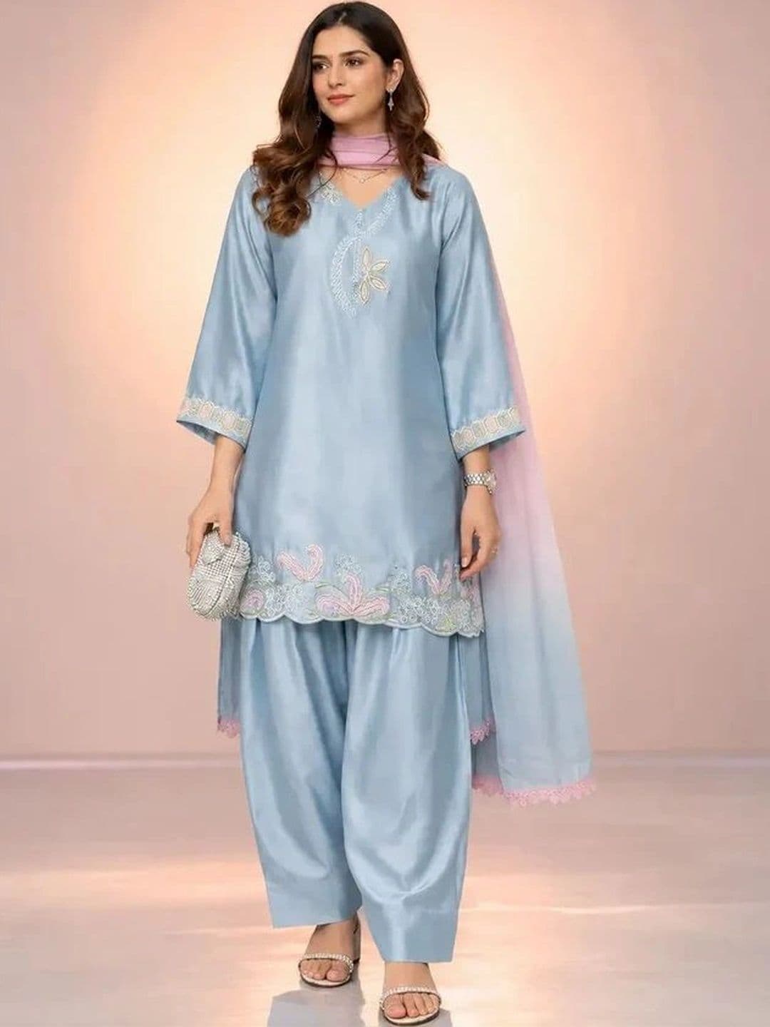 all about you Women Ethnic Motifs Embroidered Regular Thread Work Kurta with Patiala & With Dupatta thumbnail 7