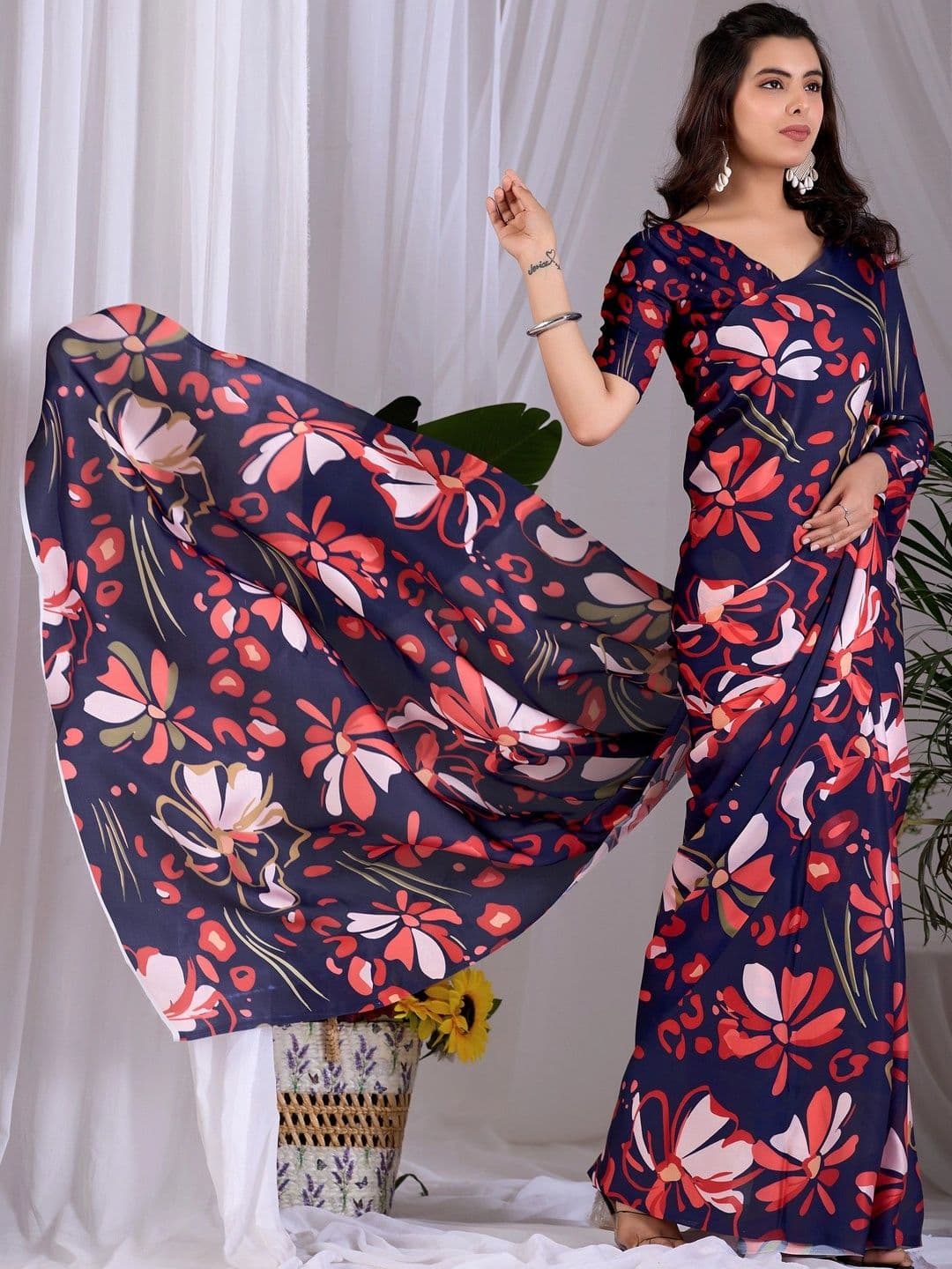 Moda Rapido Floral Satin Designer Saree thumbnail 4