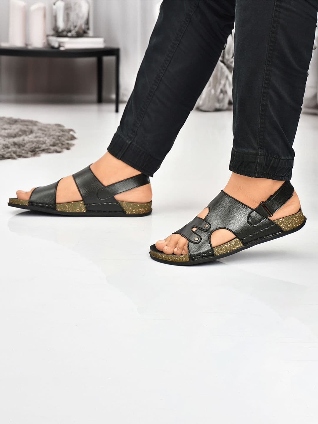G L Trend Men Casual Waterproof Leather Black Velcro Sandals thumbnail 7