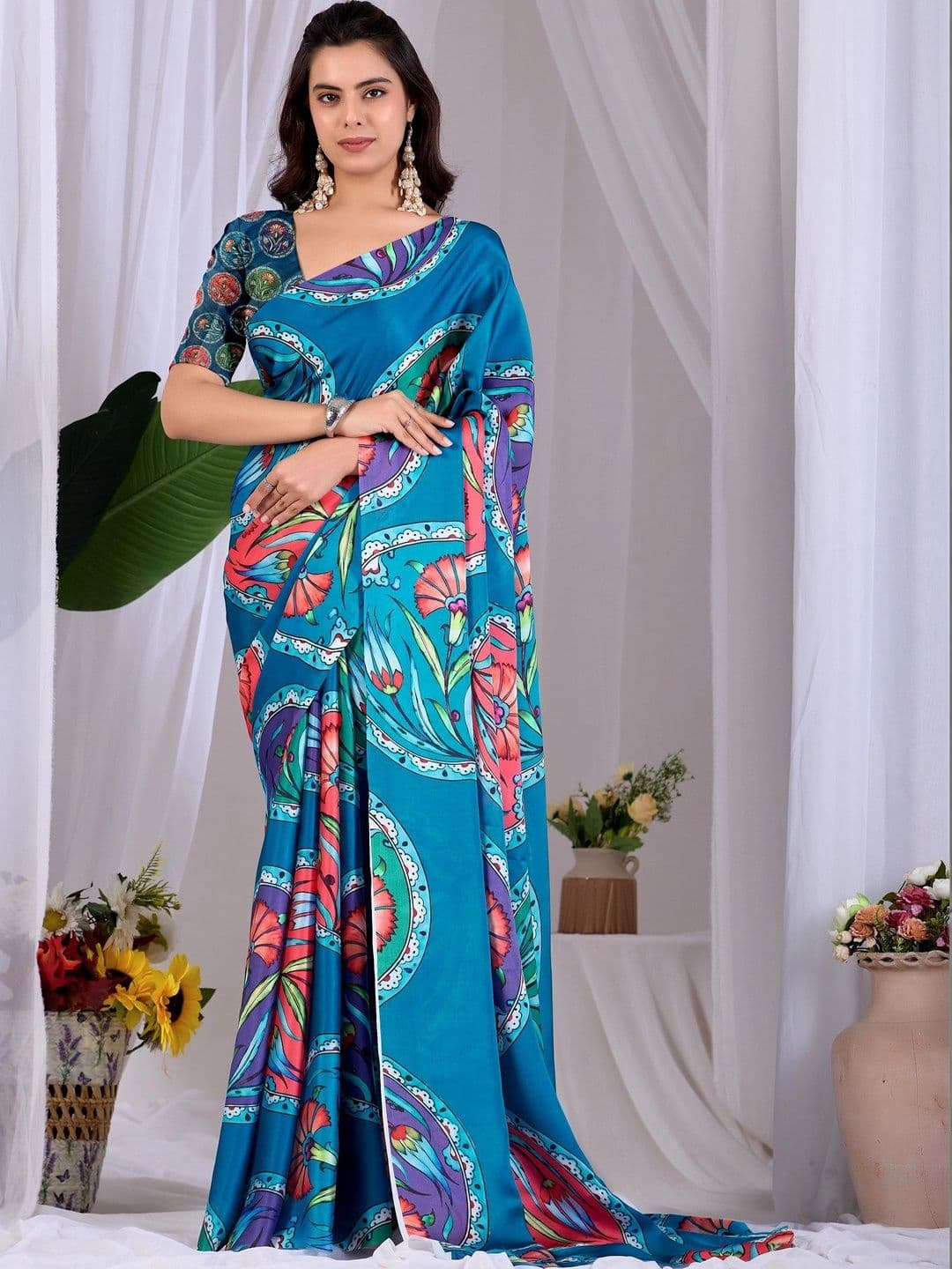Moda Rapido Floral Satin Designer Saree - view 1