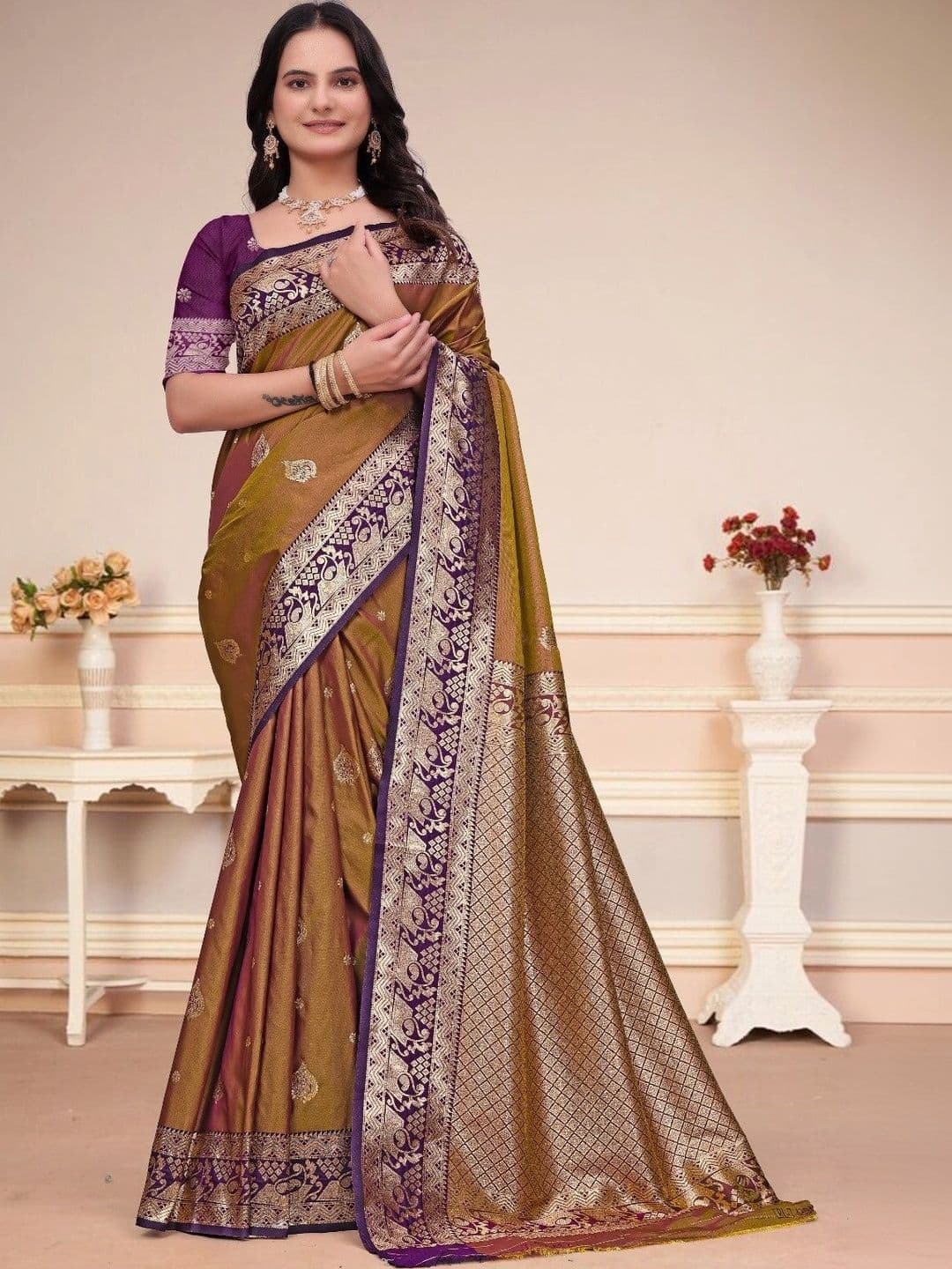 RANGREET Ethnic Motifs Zari Saree - view 1