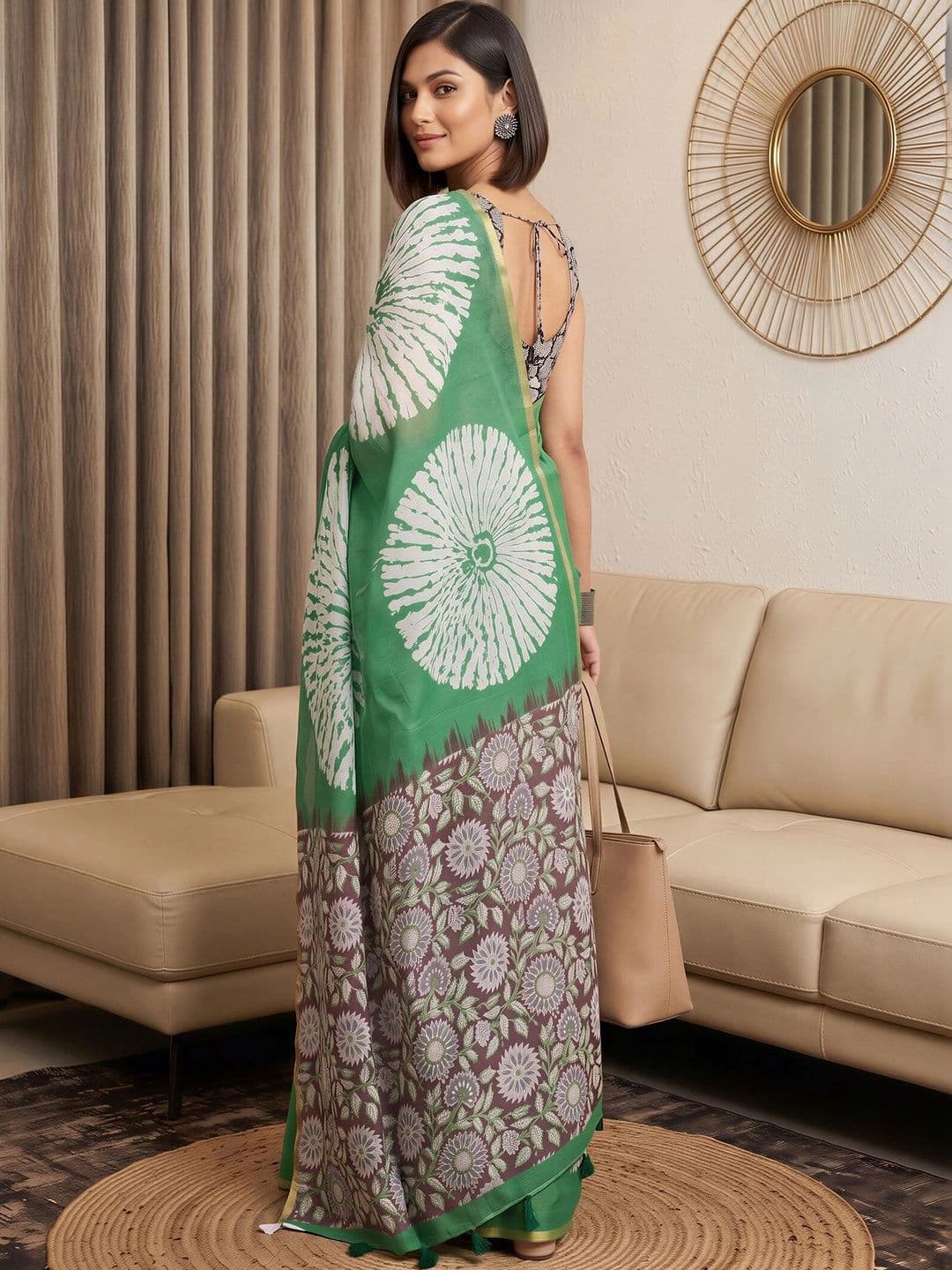 Sangria Tie and Dye Designer Block Print Saree thumbnail 7